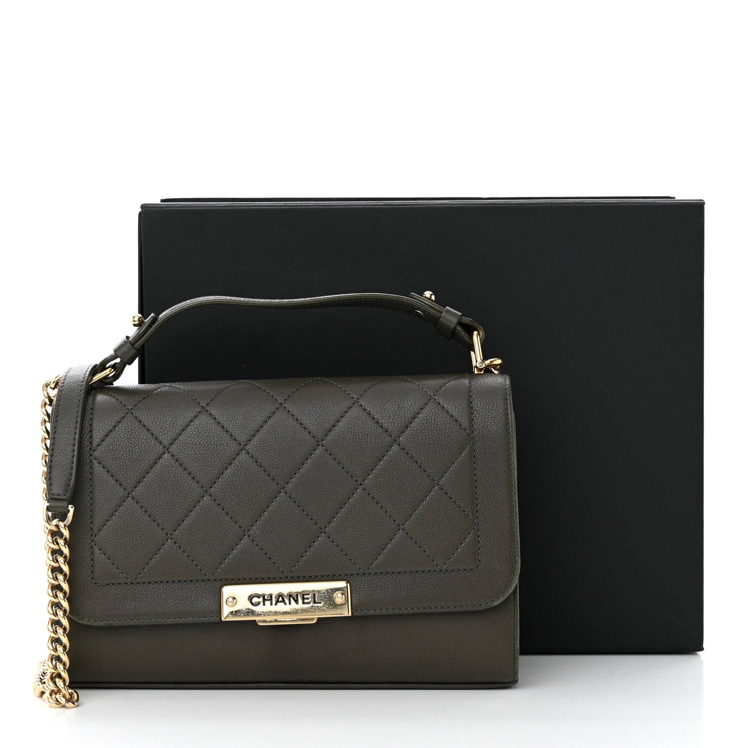 Chanel Grained Calfskin Quilted Medium Label Click Flap Bag Khaki 14 of 14