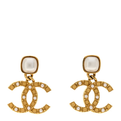 Chanel Pearl Stones CC Drop Clip On Earrings Gold 1 of 5