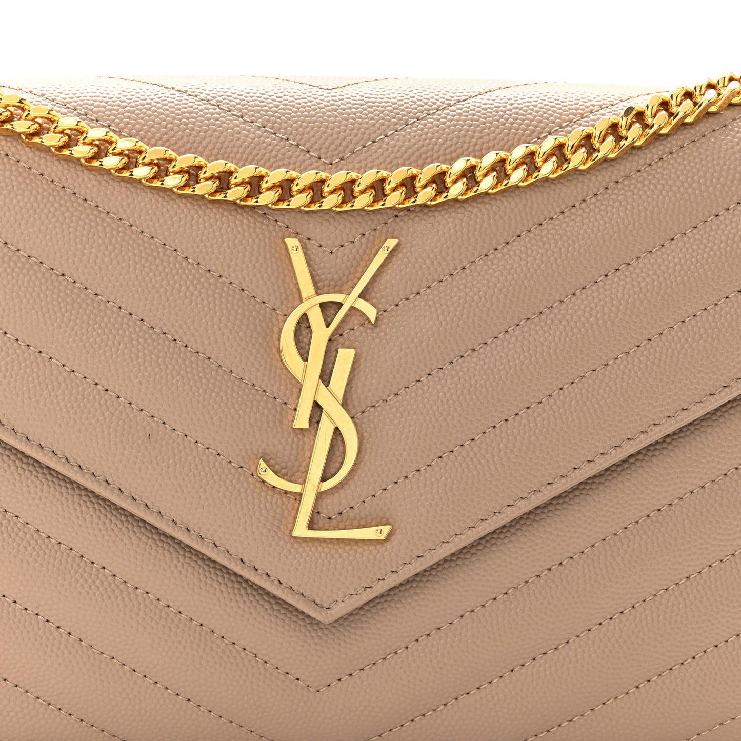 Grain De Poudre Matelasse Chevron Monogram Chain Wallet Nude Powder