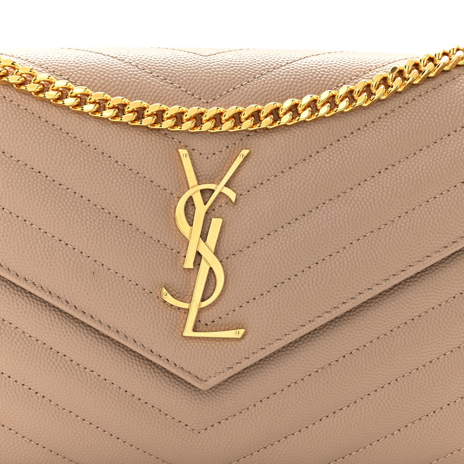 Saint Laurent Grain De Poudre Matelasse Chevron Monogram Chain Wallet Nude Powder 6 of 8
