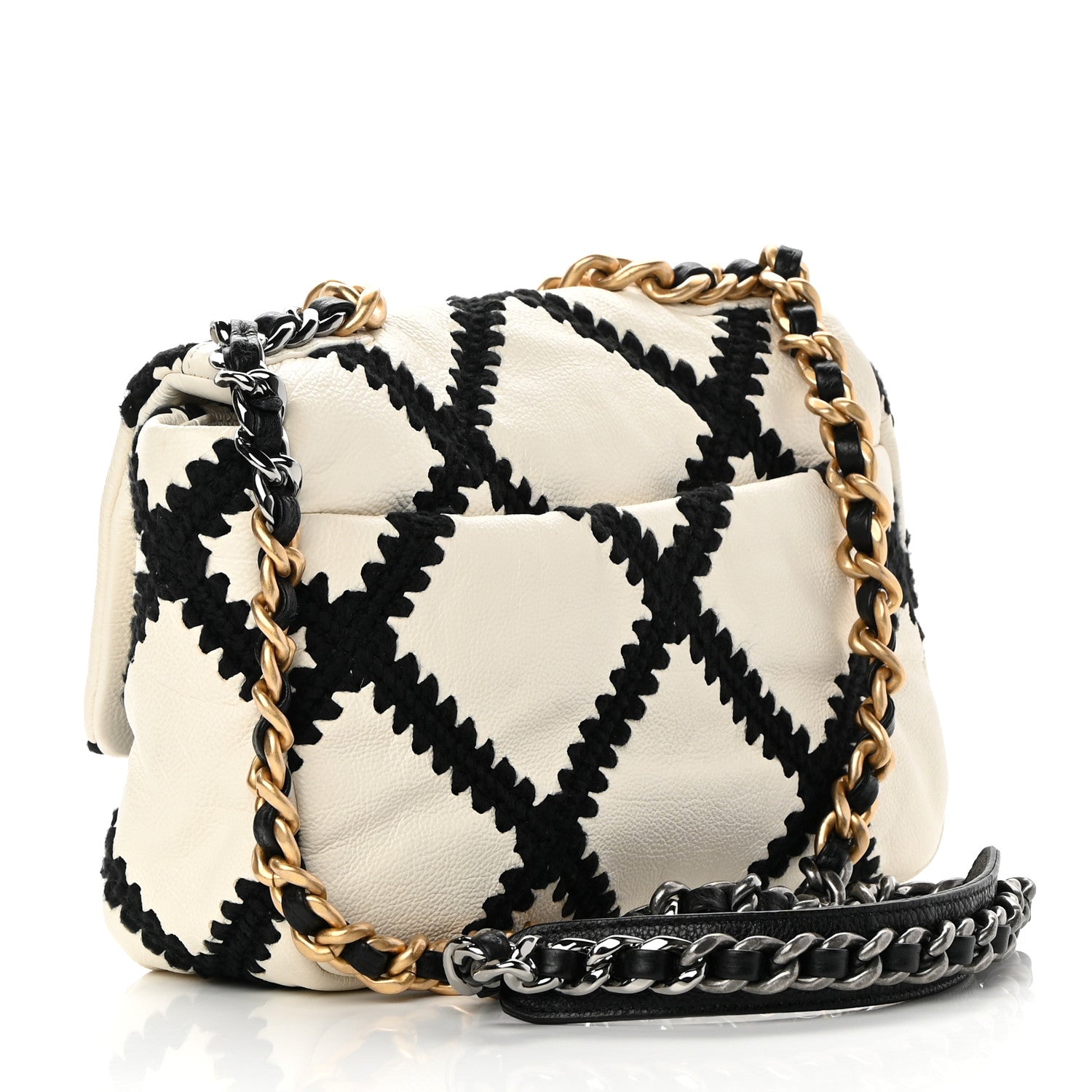 Chanel Calfskin Crochet Medium Chanel 19 Flap White Black 3 of 13