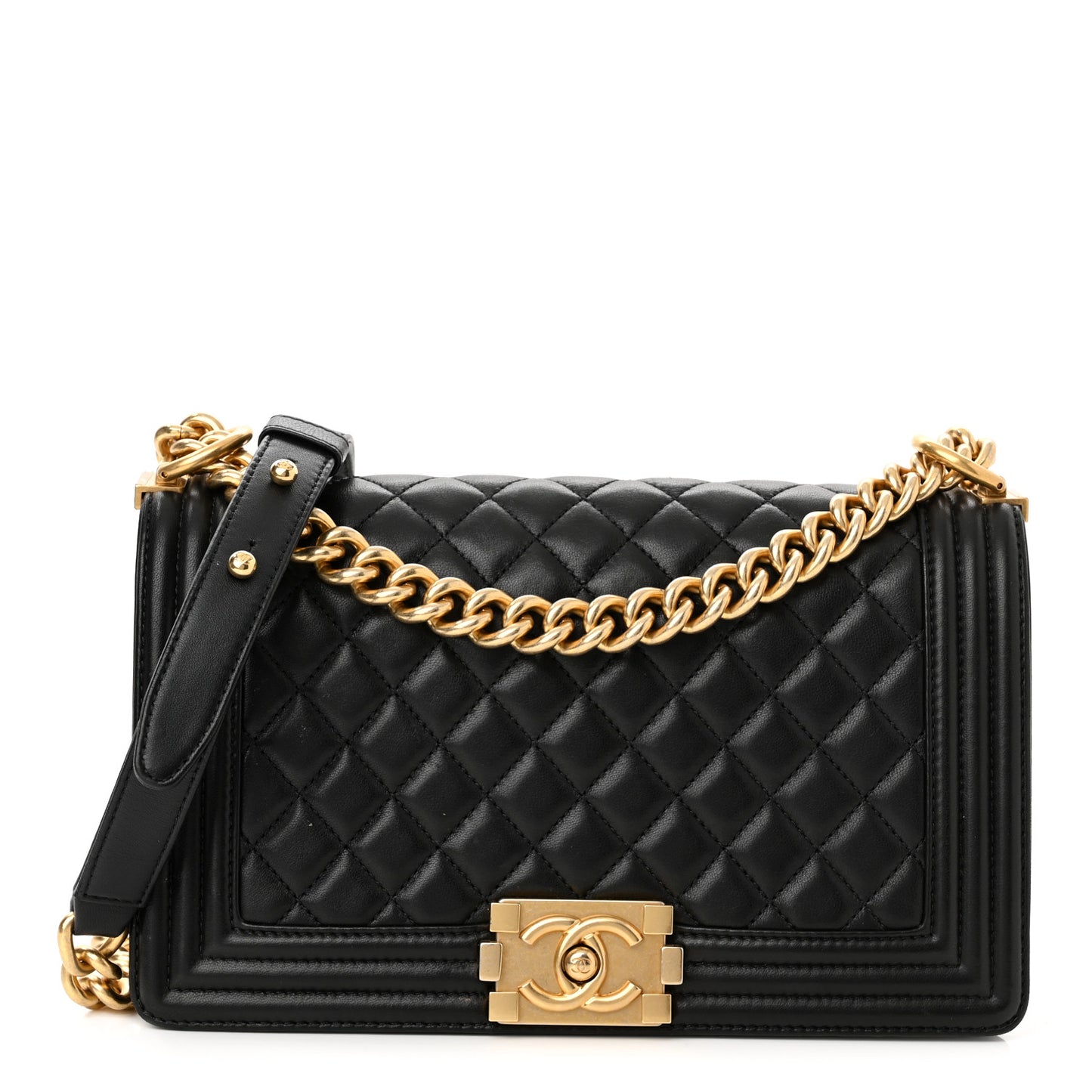 Lambskin Quilted Medium Boy Flap Black