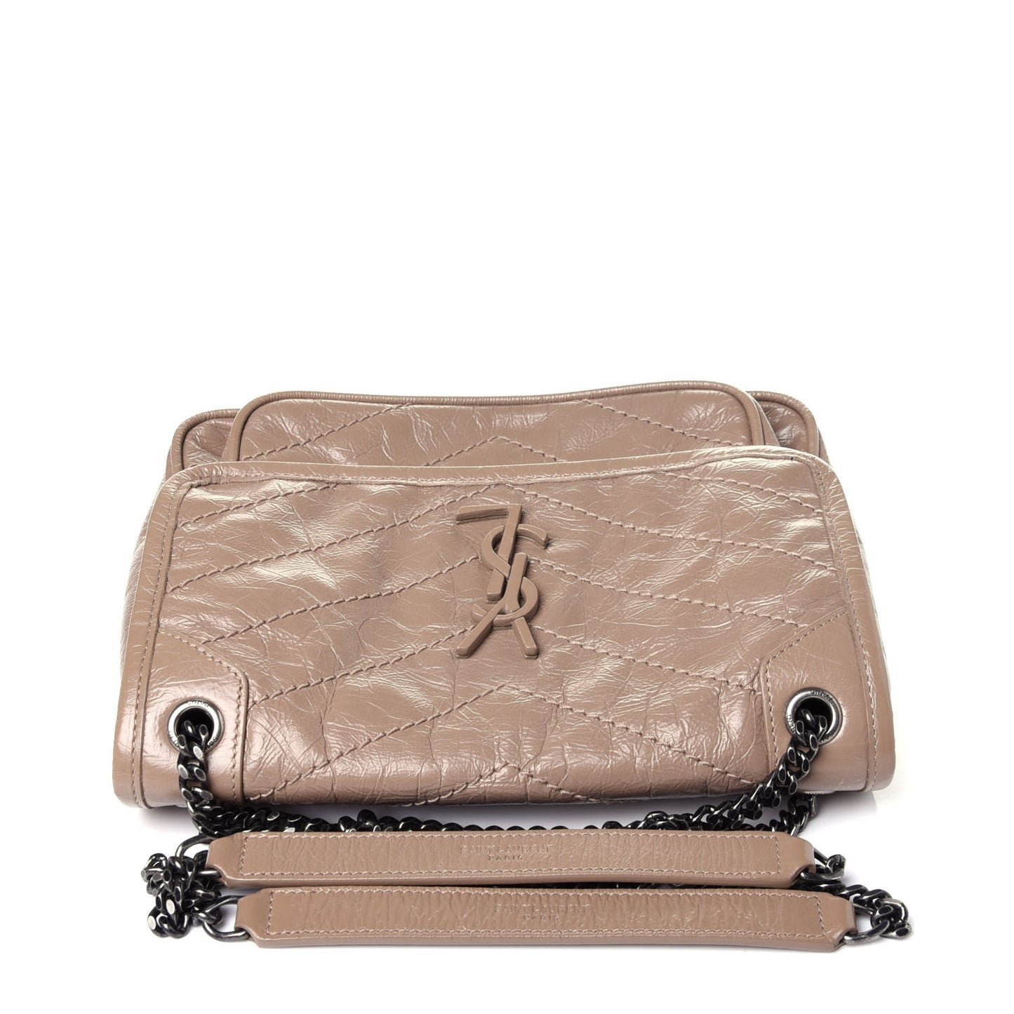 Crinkled Calfskin Matelasse Monogram Baby Niki Chain Satchel Light Taupe