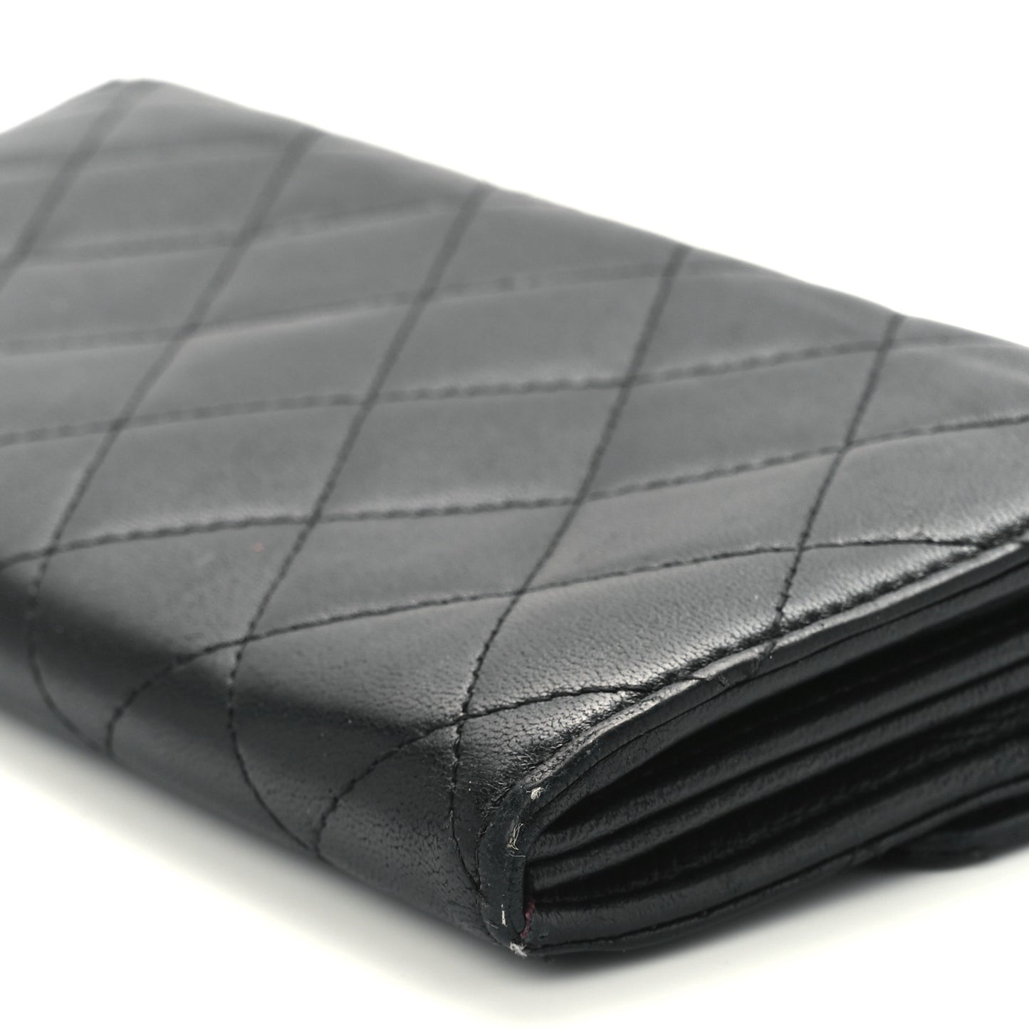Lambskin Quilted Large Gusset Flap Wallet Black