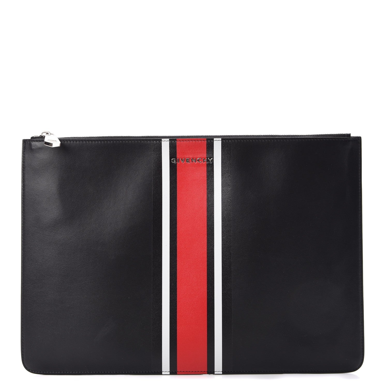 Givenchy Calfskin Striped Large Zip Pouch Black 1 of 8