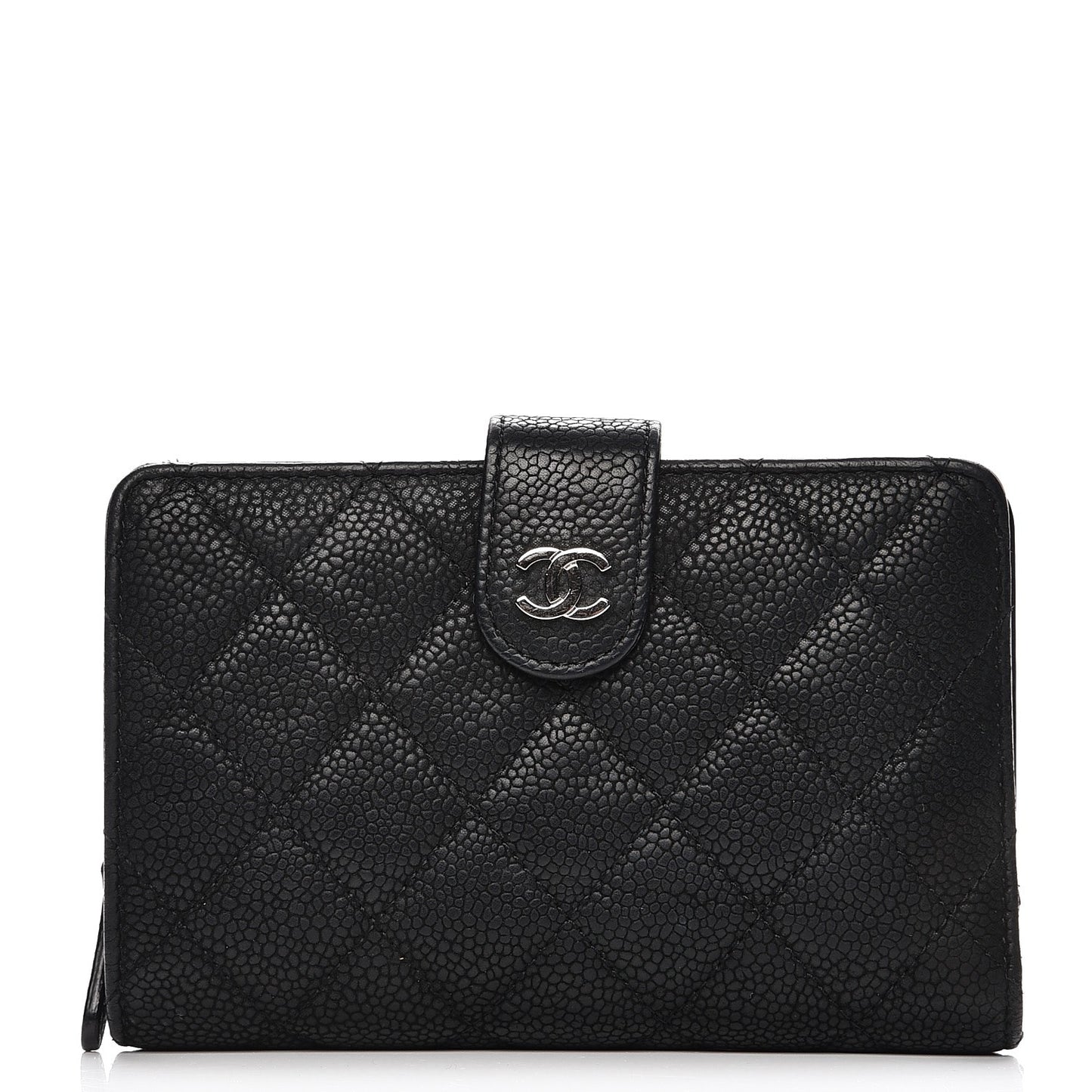 Iridescent Caviar Quilted Zipped Pocket Wallet Black