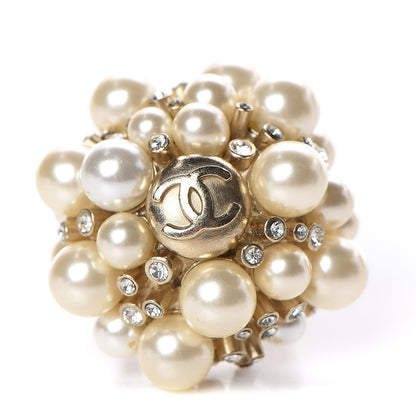 Chanel Crystal Pearl CC Ring 6.5 Gold 1 of 5