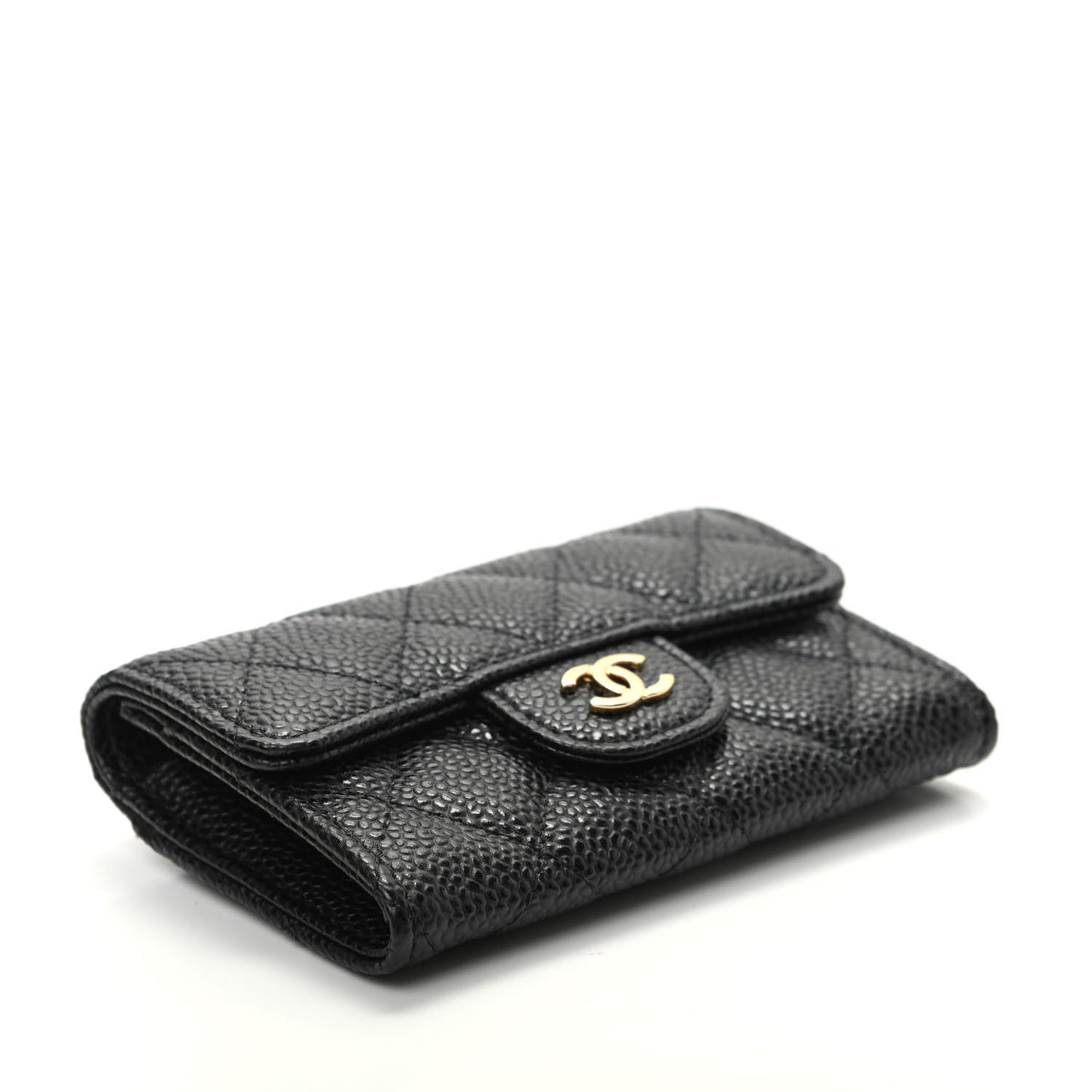 Caviar Quilted Flap Card Holder Wallet Black