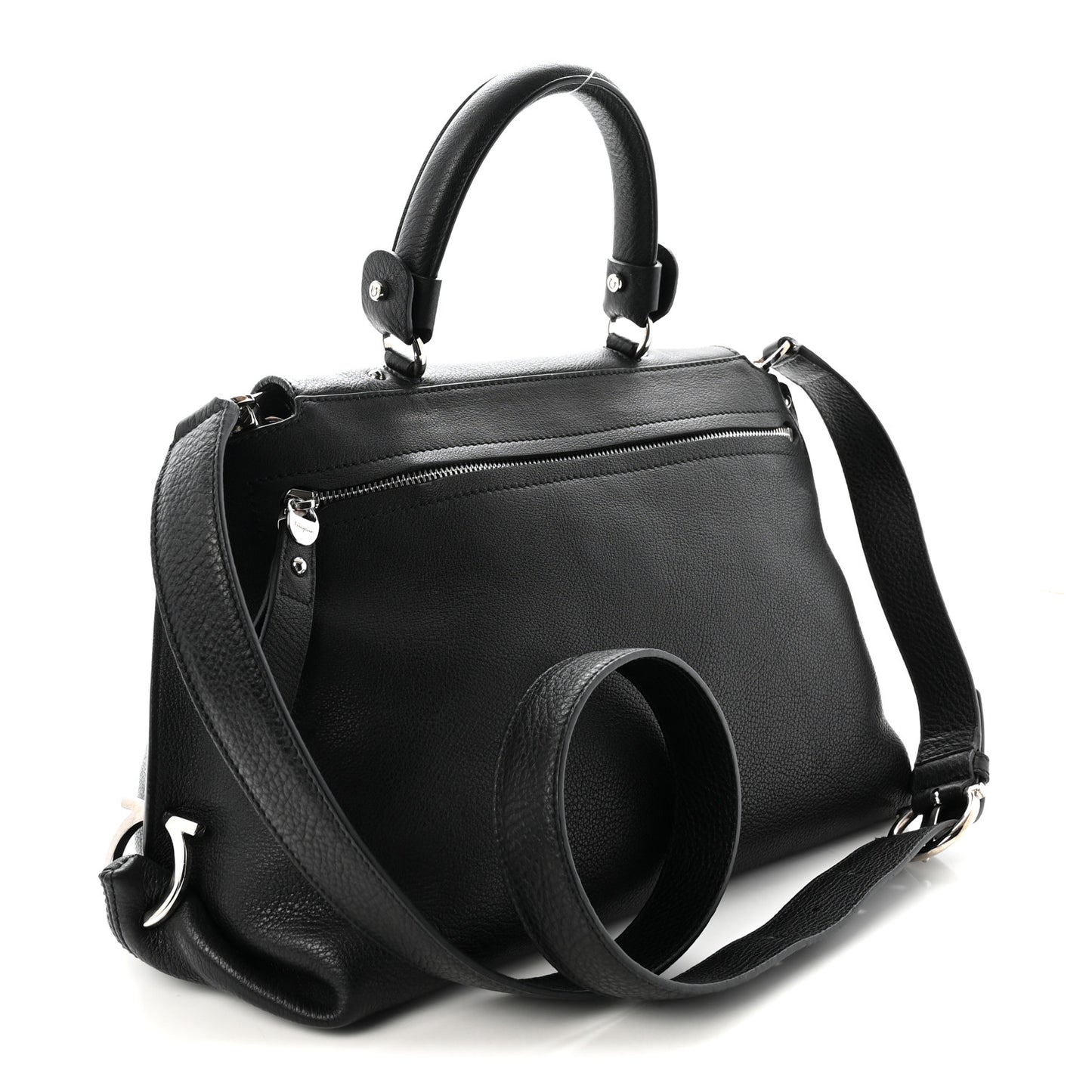 Grained Calfskin Sofia Satchel Black
