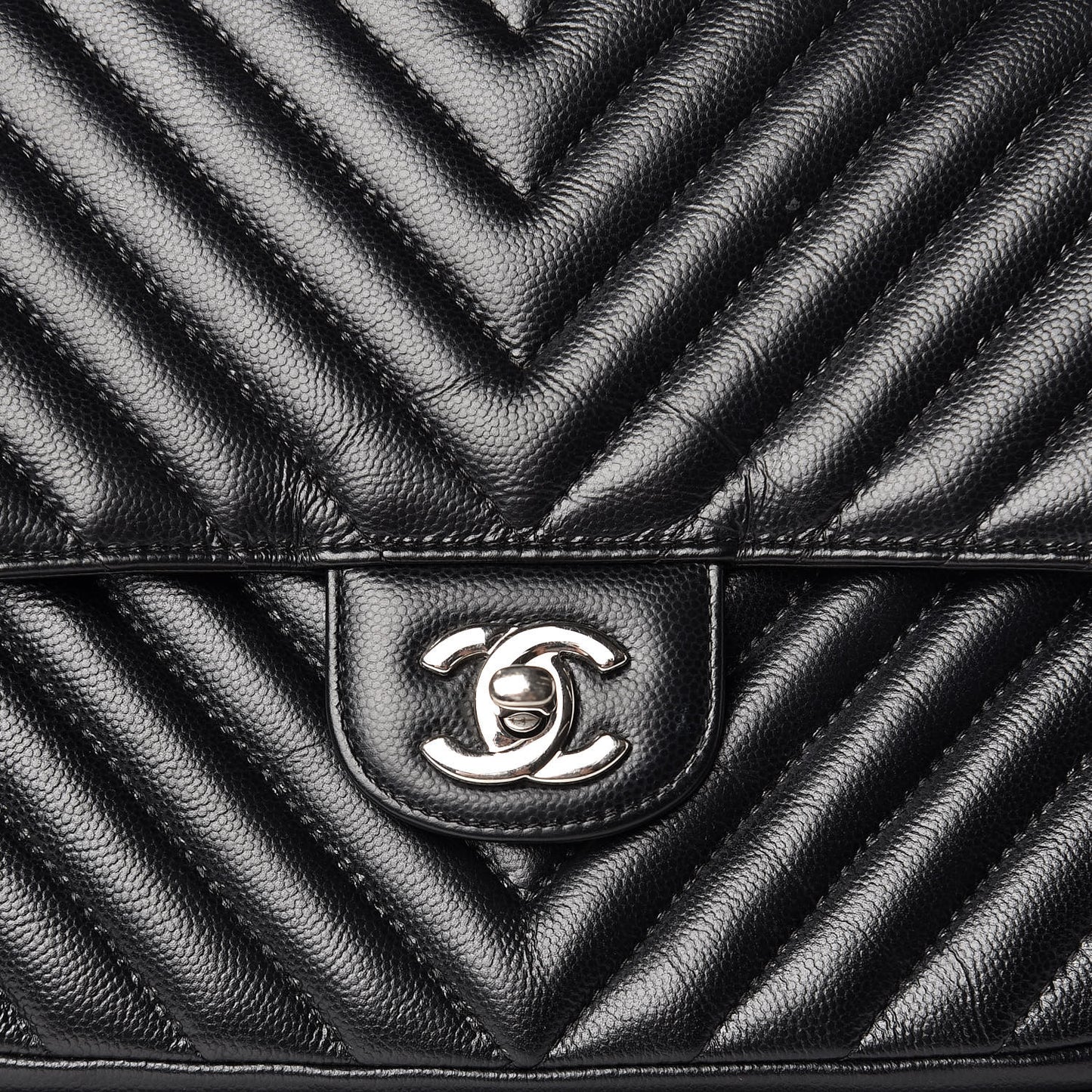 Caviar Chevron Quilted Flap Tote Black