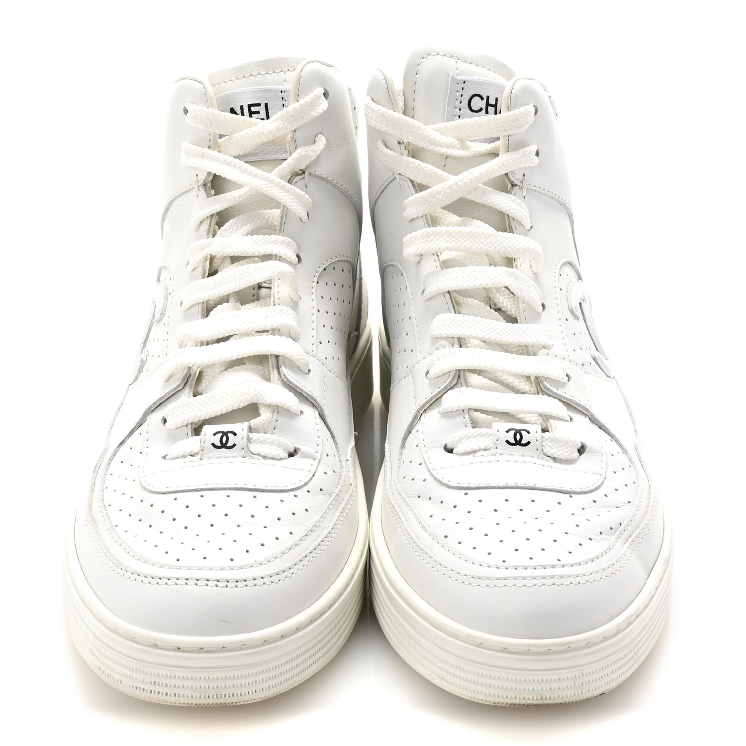 Chanel Calfskin CC High Top Sneaker 38.5 White 3 of 10