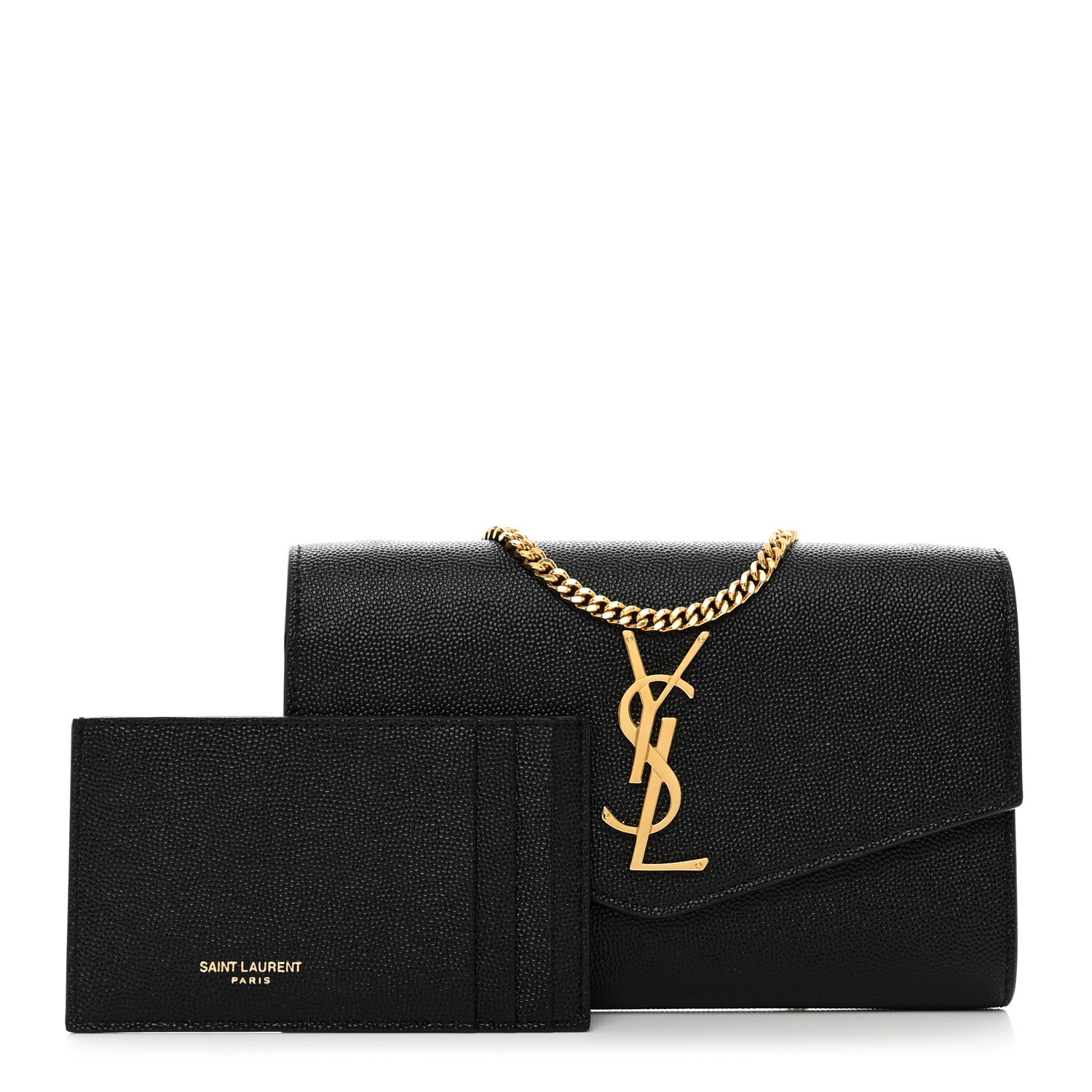 Saint Laurent Grain de Poudre Uptown Chain Wallet Black 1 of 11