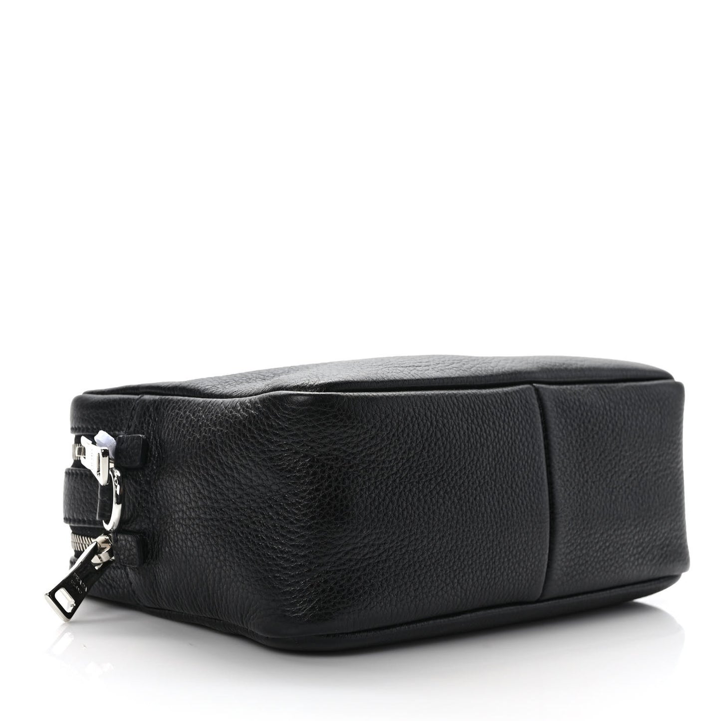 Vitello Daino Soft Medium Double Zip Shoulder Bag Black