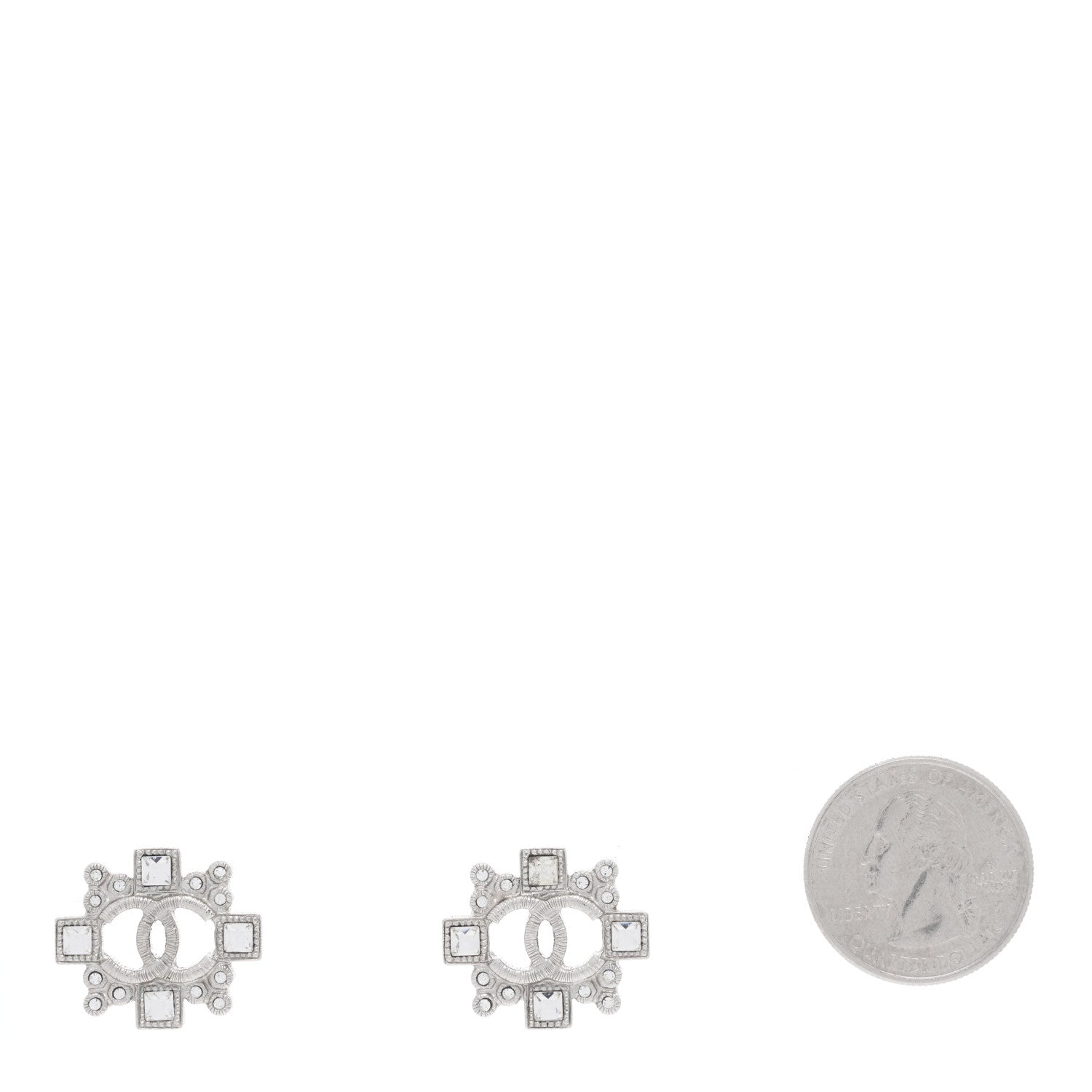 Chanel Swarovski Crystal CC Earrings Silver 2 of 4