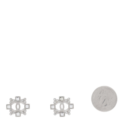 Chanel Swarovski Crystal CC Earrings Silver 2 of 4