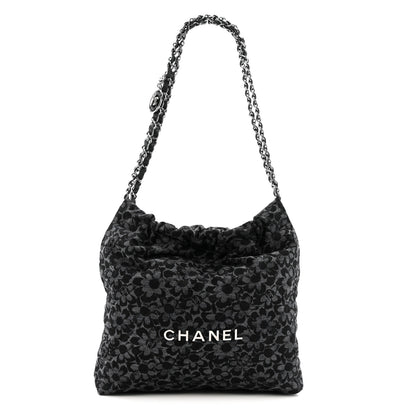 Chanel Denim Quilted Floral Print Small Chanel 22 Black 1 of 12