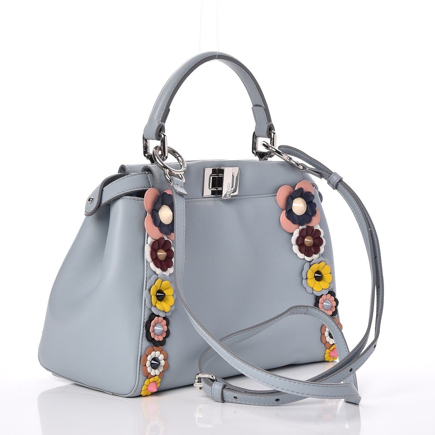 Fendi Nappa Flowerland Mini Peekaboo Iconic Satchel Light Blue 3 of 14