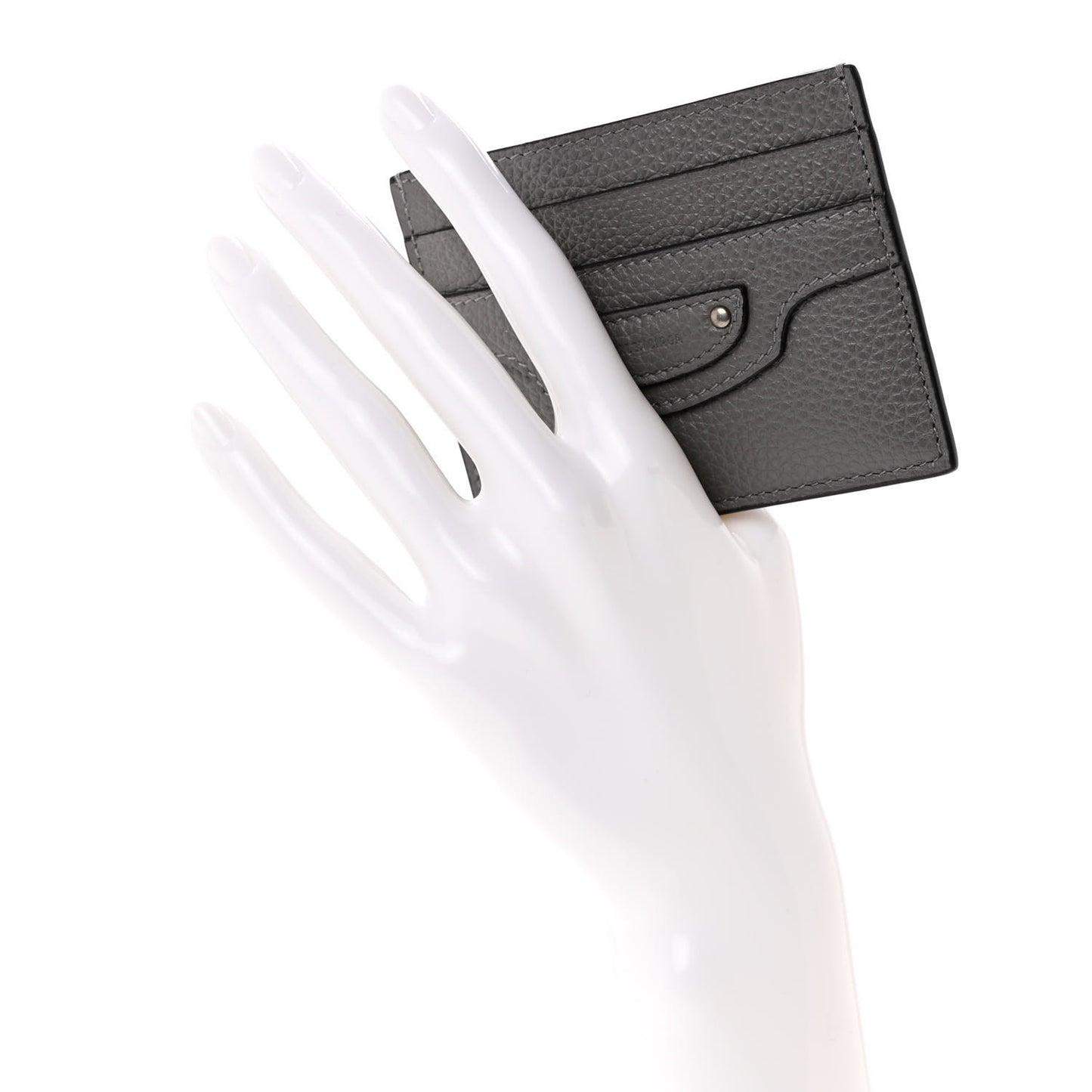 Grained Calfskin Neo Classic Silver Hardware Card Holder Dark Grey