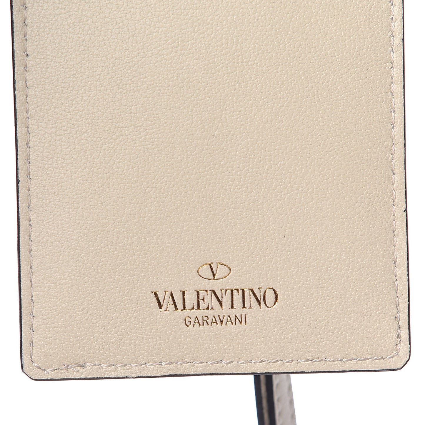 Vitello Rockstud Card Holder Keychain Ivory