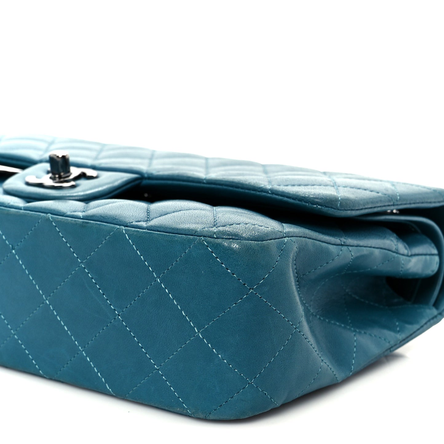 Lambskin Quilted Medium Double Flap Turquoise
