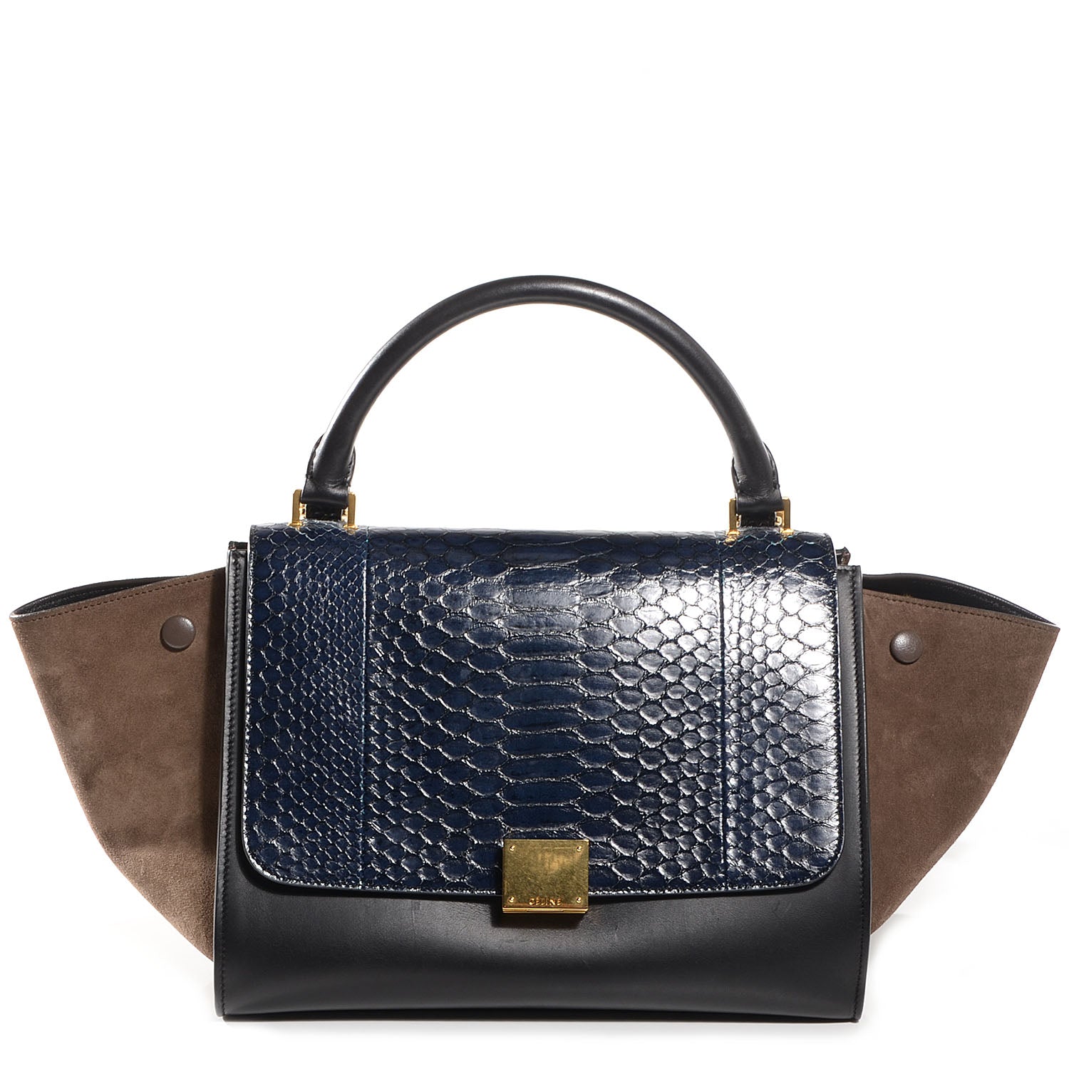Celine Python and Suede Small Tri-Color Trapeze Blue Brown Black 1 of 10