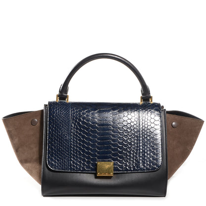Celine Python and Suede Small Tri-Color Trapeze Blue Brown Black 1 of 10