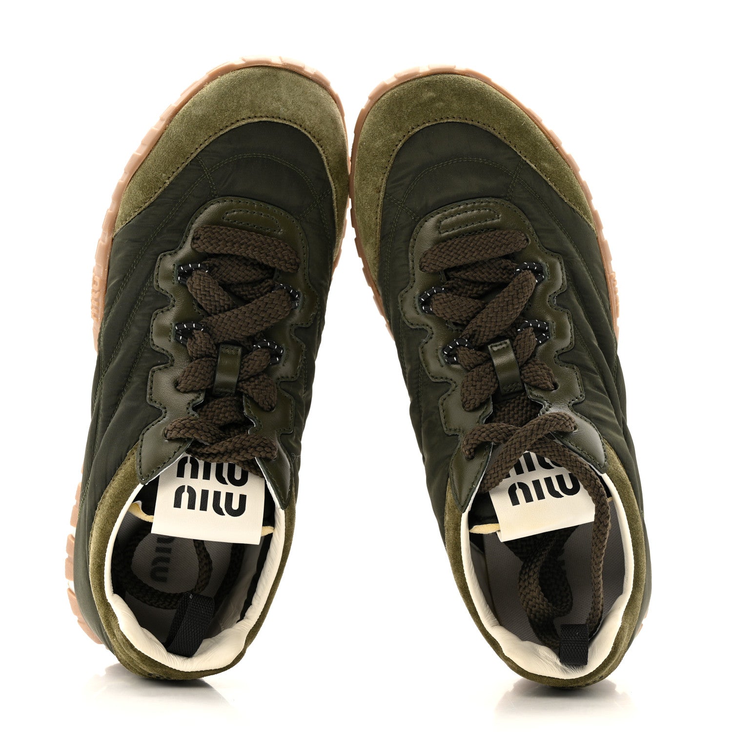 Miu Miu Technical Fabric Suede Womens Tyre Sneakers 37 Loden Green 2 of 13