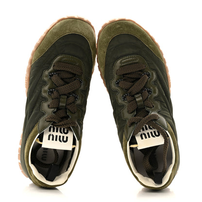 Miu Miu Technical Fabric Suede Womens Tyre Sneakers 37 Loden Green 2 of 13