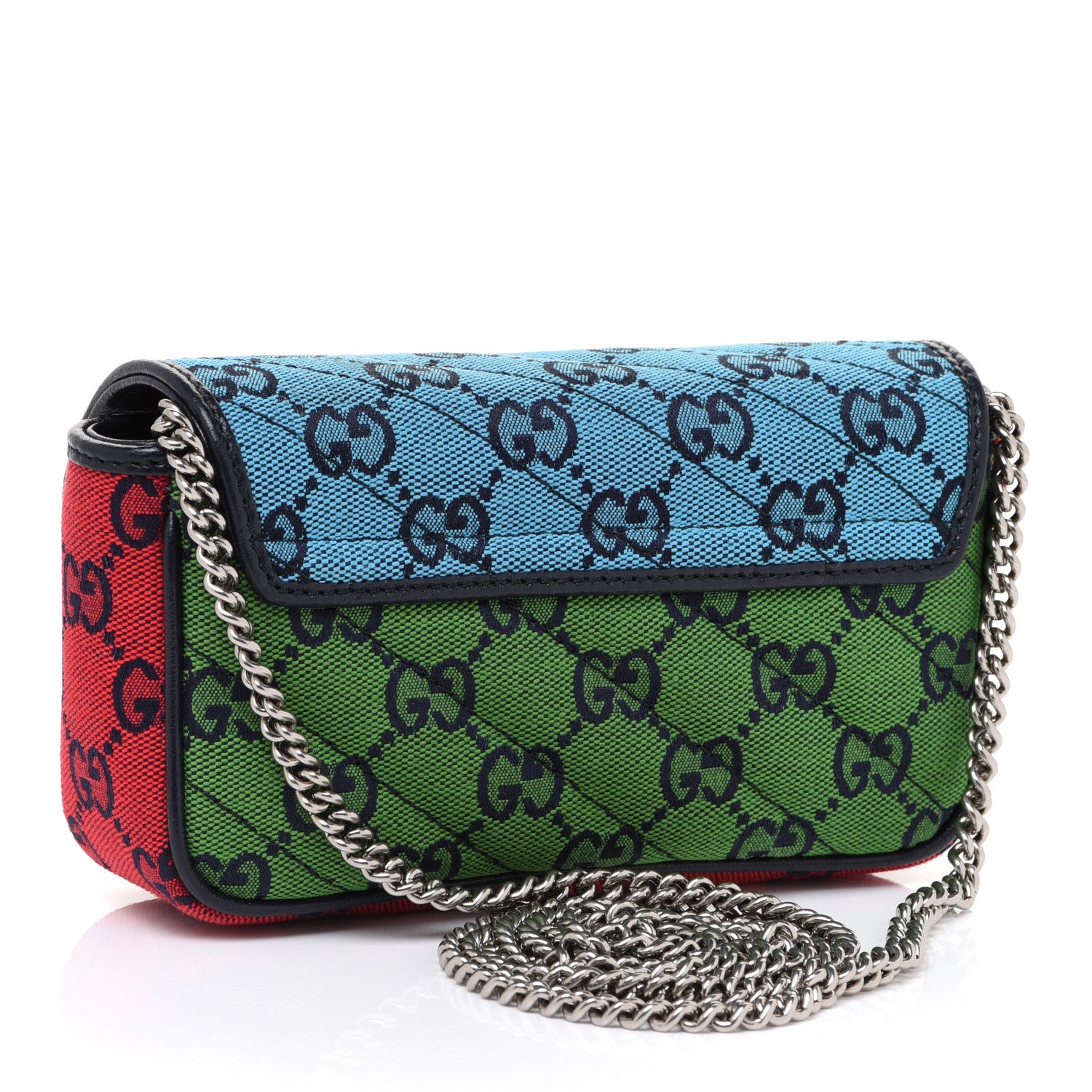 Gucci Monogram Multicolor Matelasse Diagonal Super Mini GG Marmont Shoulder Bag Light Blue Pink Blue Green Red 2 of 9