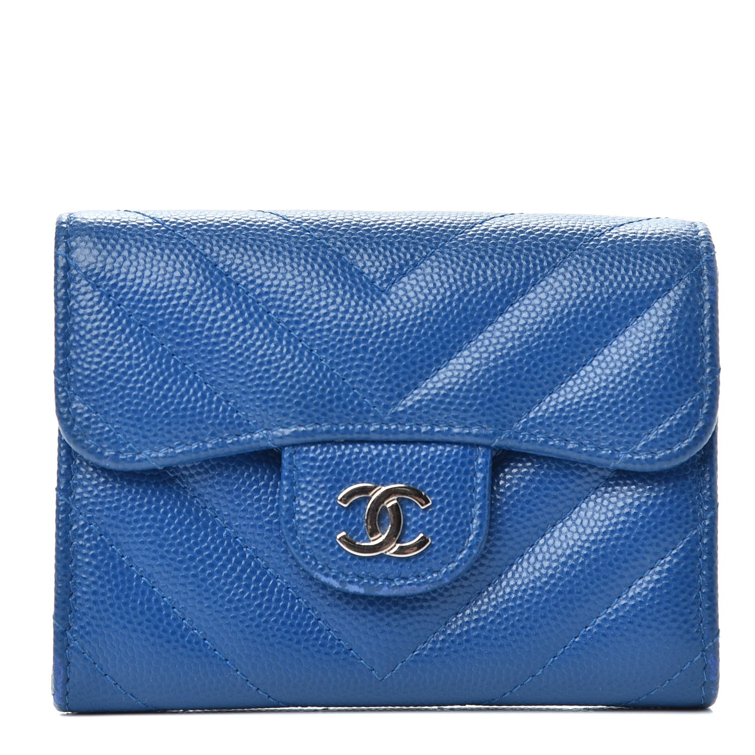 Chanel Caviar Chevron Quilted Flap Card Holder Wallet Dark Blue 1 of 8