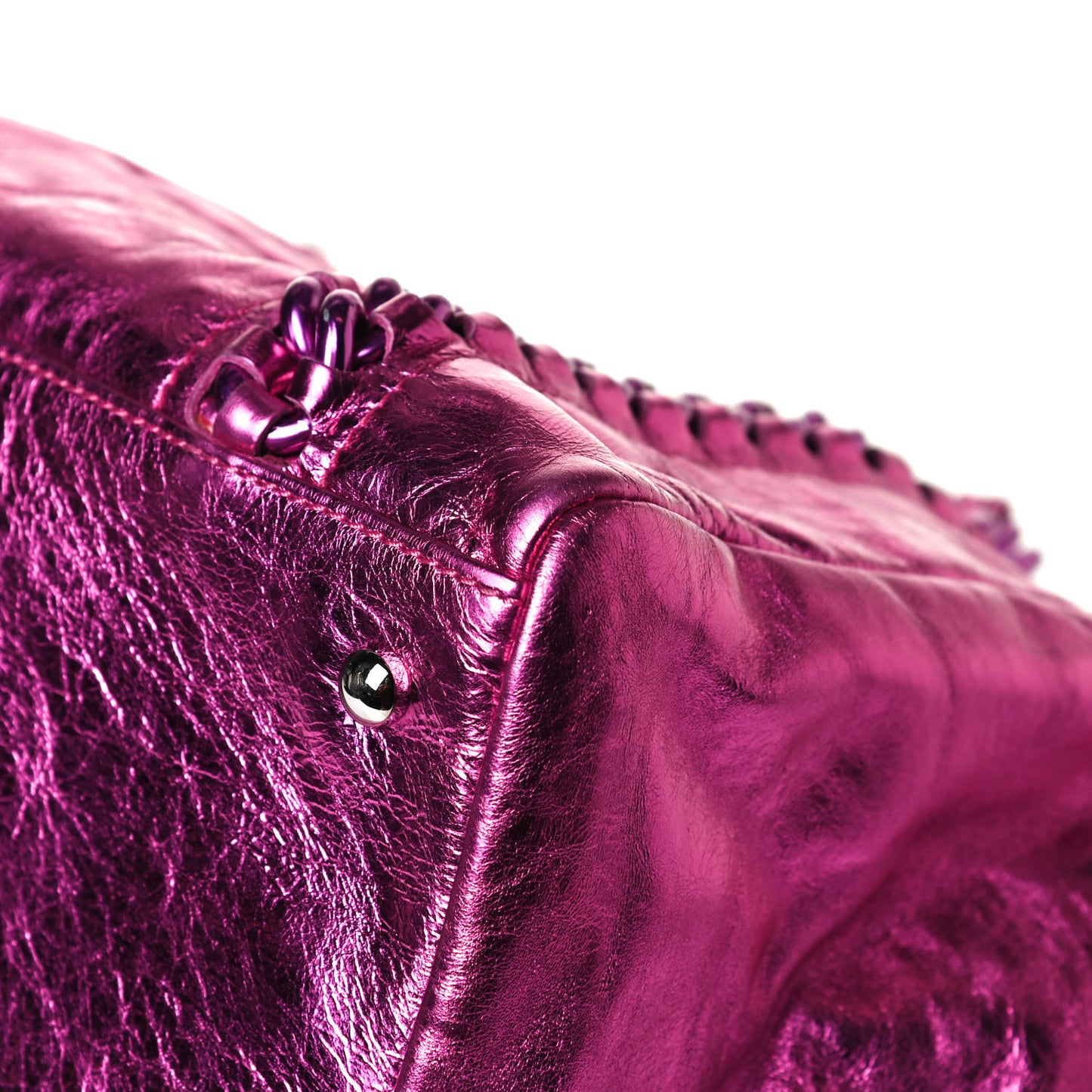 Metallic Cracked Calfskin Small Modern Chain Tote Fuchsia
