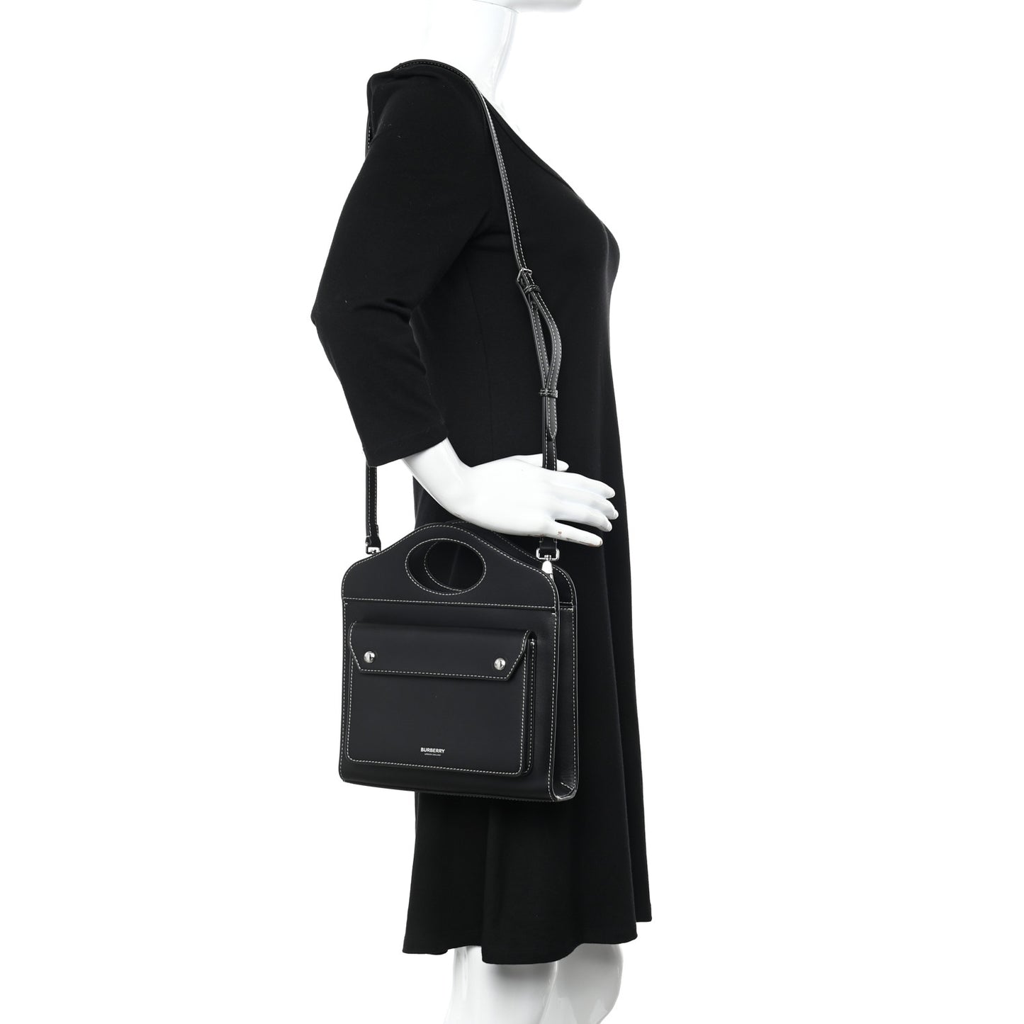 Smooth Calfskin Topstitched Mini Pocket Bag Black