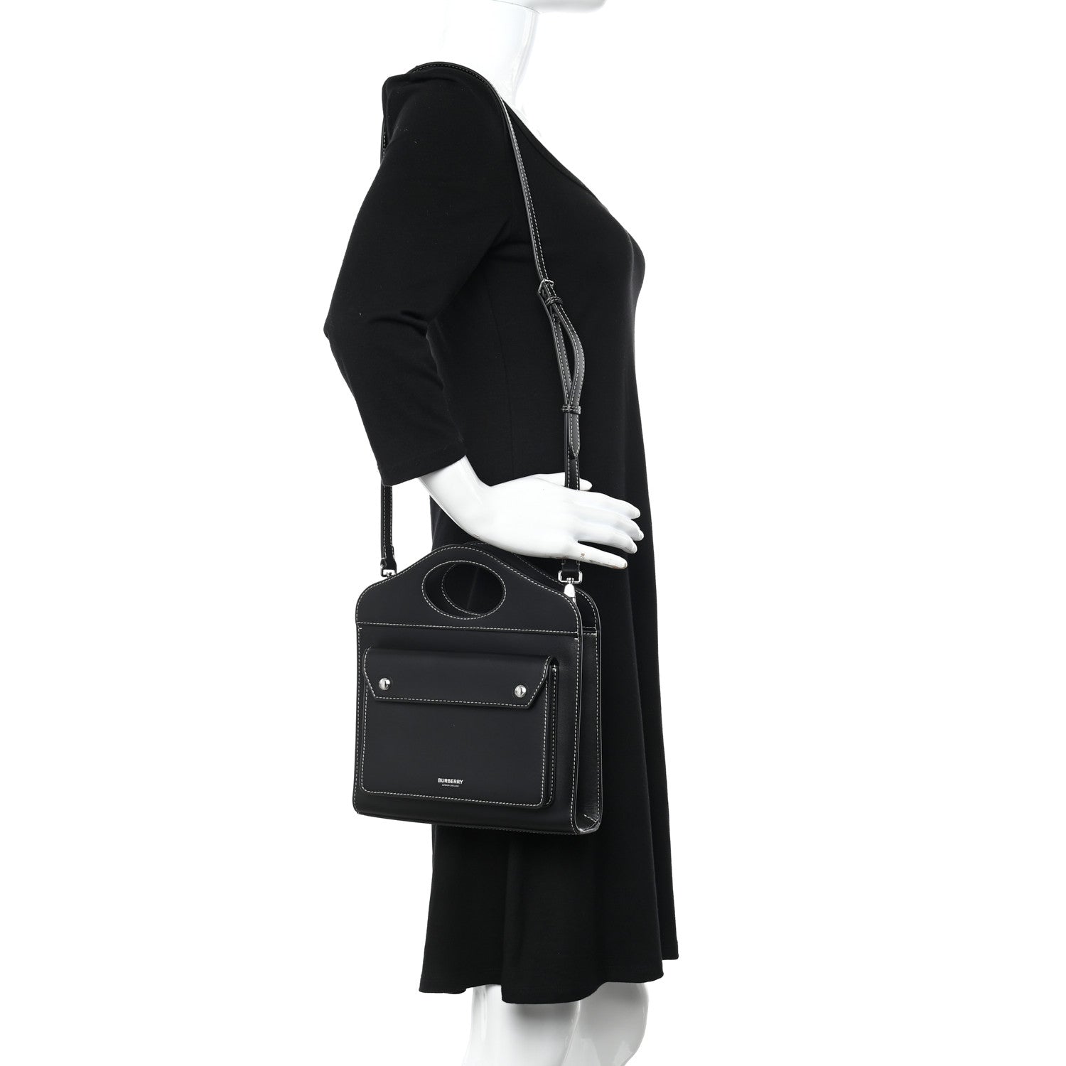Burberry Smooth Calfskin Topstitched Mini Pocket Bag Black 2 of 8