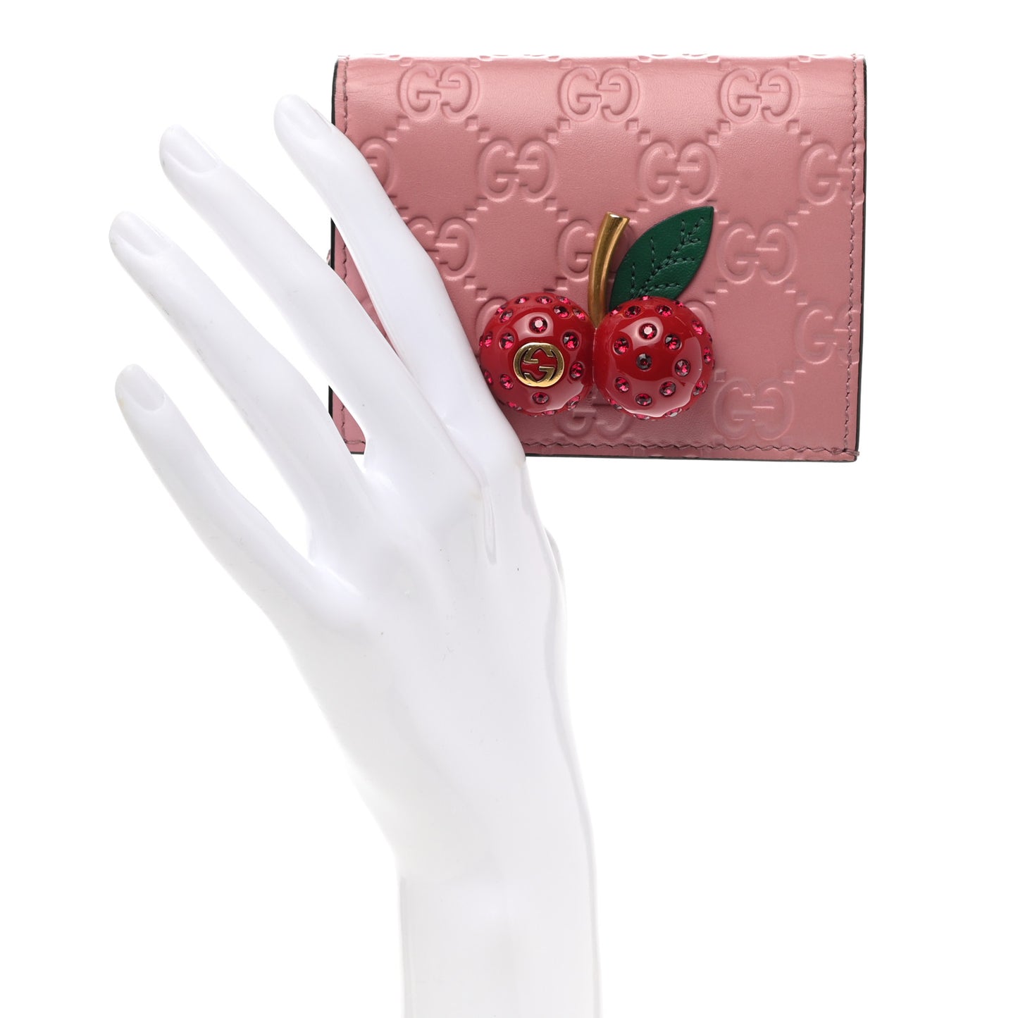 Guccissima Cherries Card Case Wallet Pink