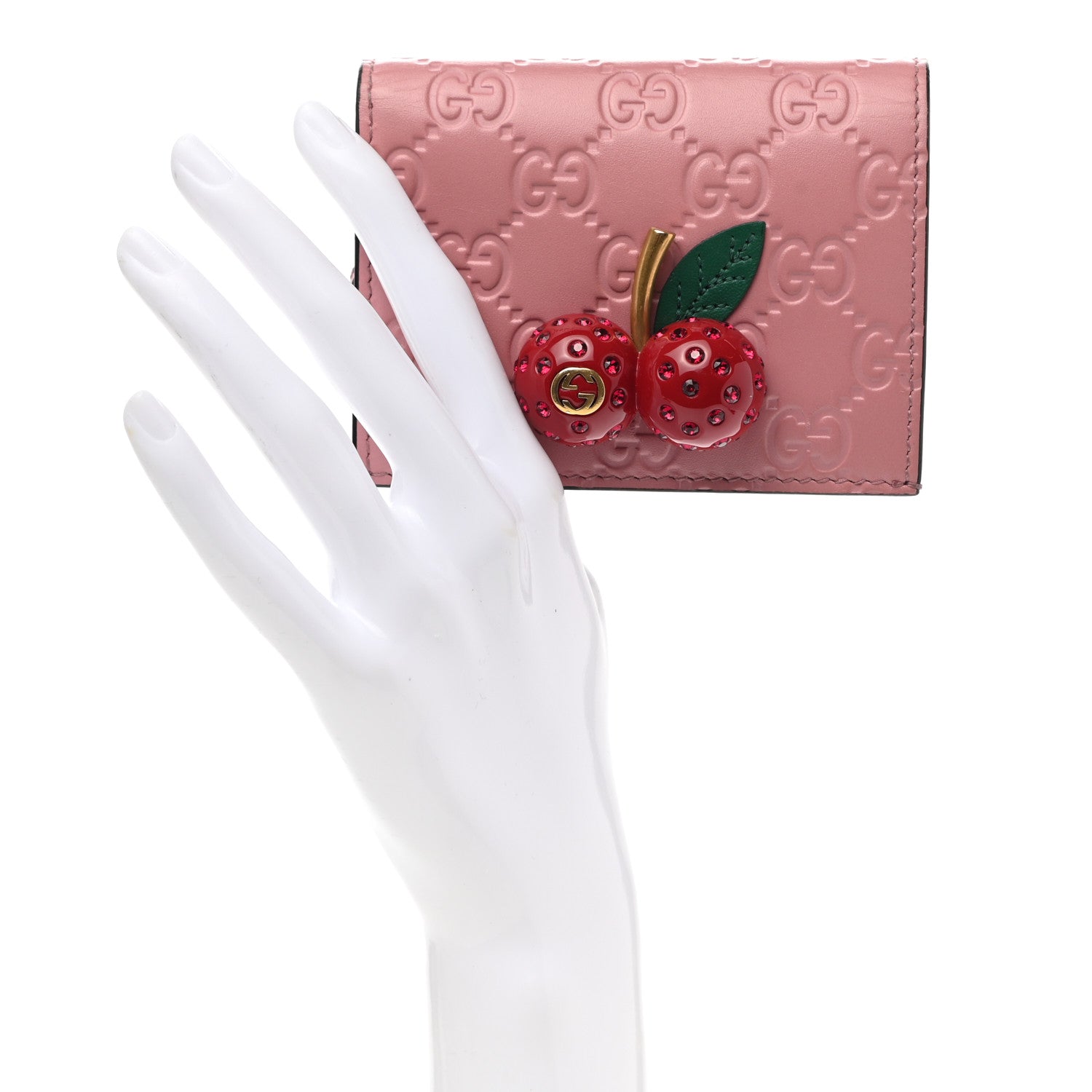 Gucci Guccissima Cherries Card Case Wallet Pink 2 of 8