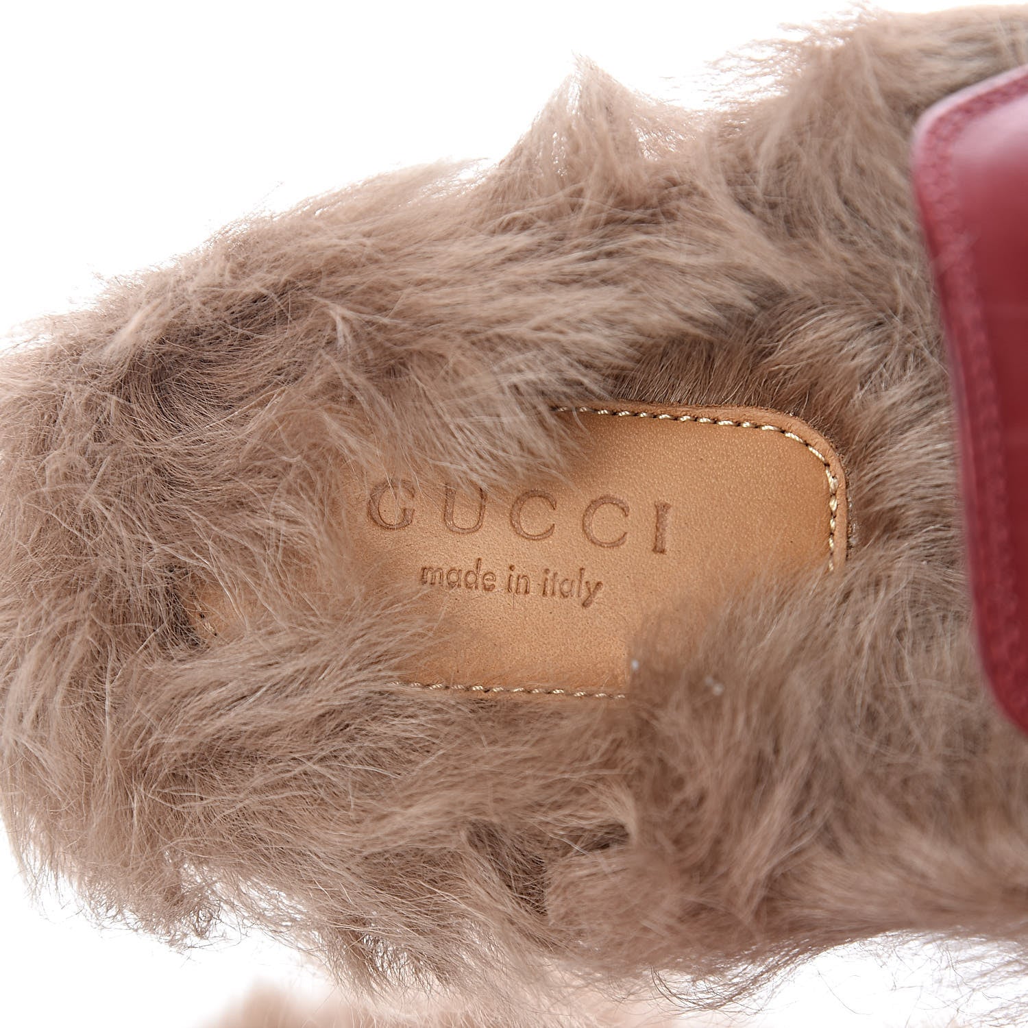 Gucci Betis Glamour Calfskin Fur Womens Princetown Slippers 35.5 Hibiscus Red Naturale 7 of 10