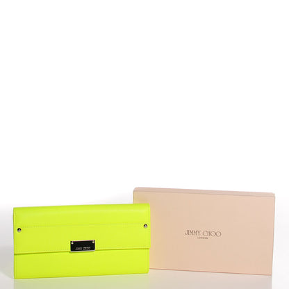 Jimmy Choo Grainy Calf Reese Wallet Clutch Neon Yellow 9 of 9