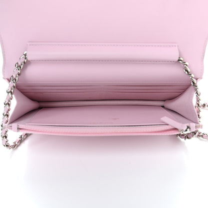 Chanel Goatskin Quilted Diamond CC Wallet On Chain WOC Pink 5 of 15
