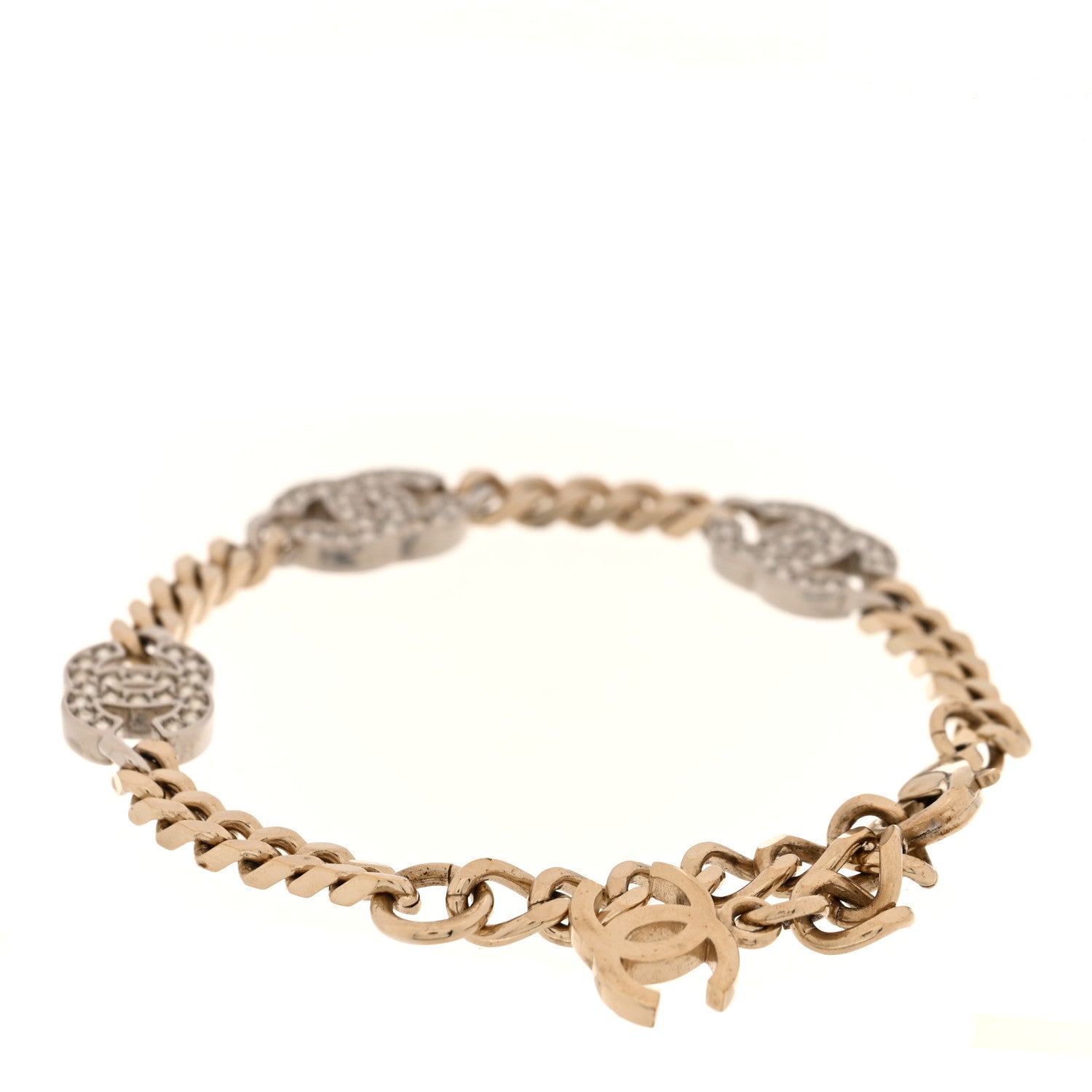 Chanel Crystal CC Chain Bracelet Gold Silver 3 of 5