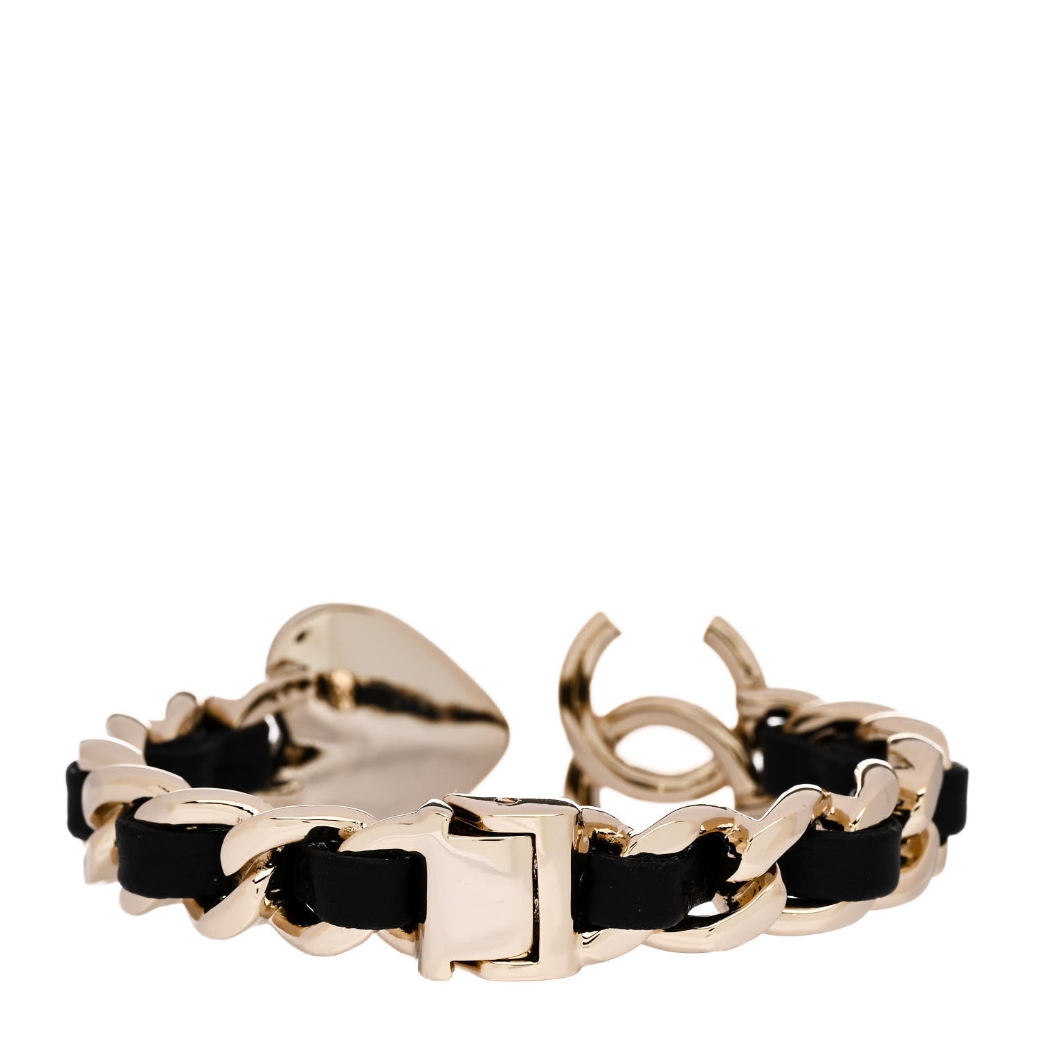 Chanel Metal Lambskin Pearl CC Heart Chain Cuff Bracelet Gold 3 of 5