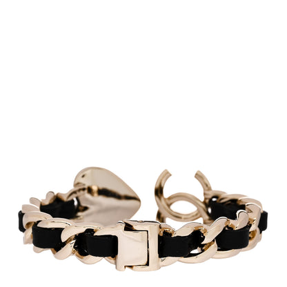 Chanel Metal Lambskin Pearl CC Heart Chain Cuff Bracelet Gold 3 of 5