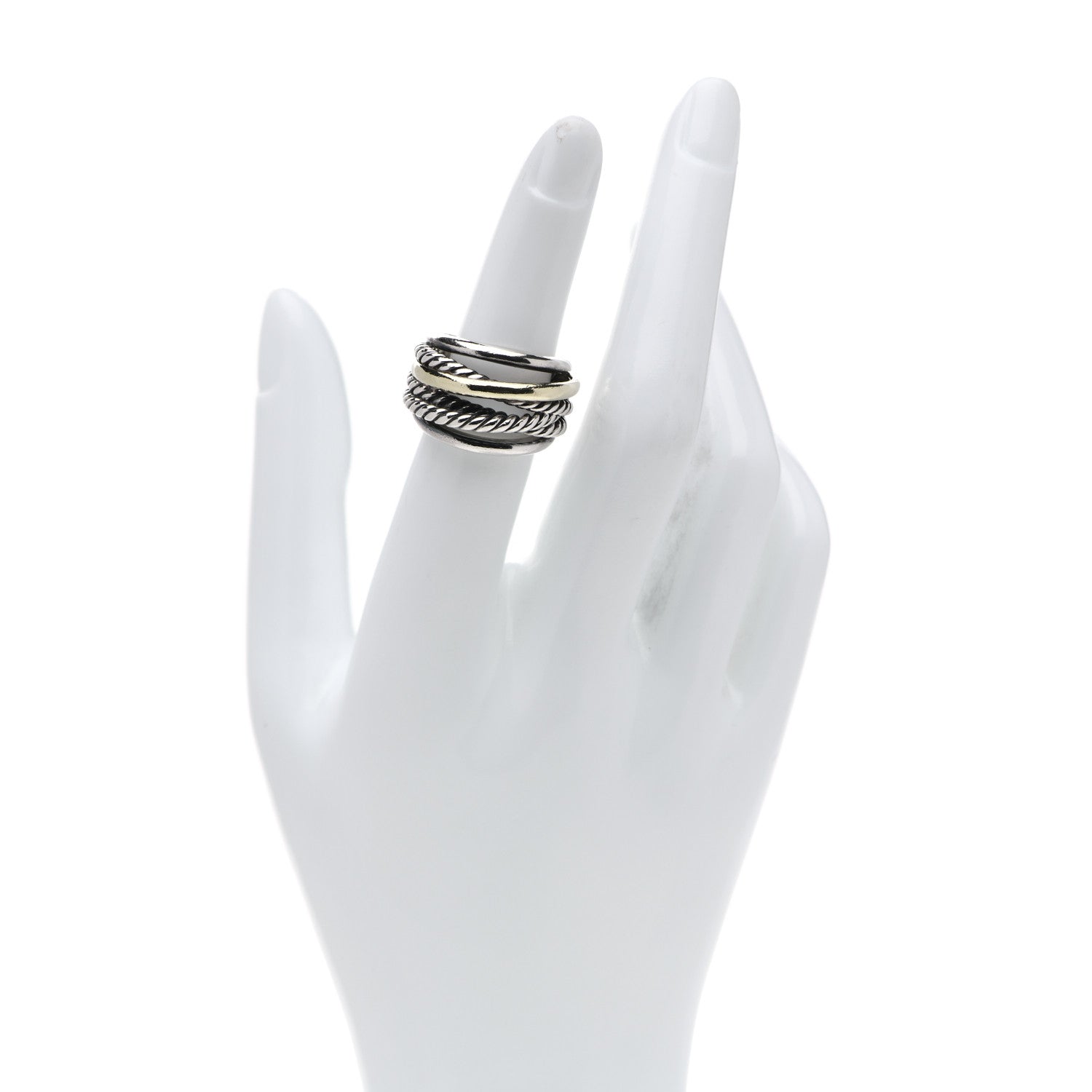 David Yurman Sterling Silver 14K Yellow Gold Narrow Crossover Ring 52 6 2 of 5