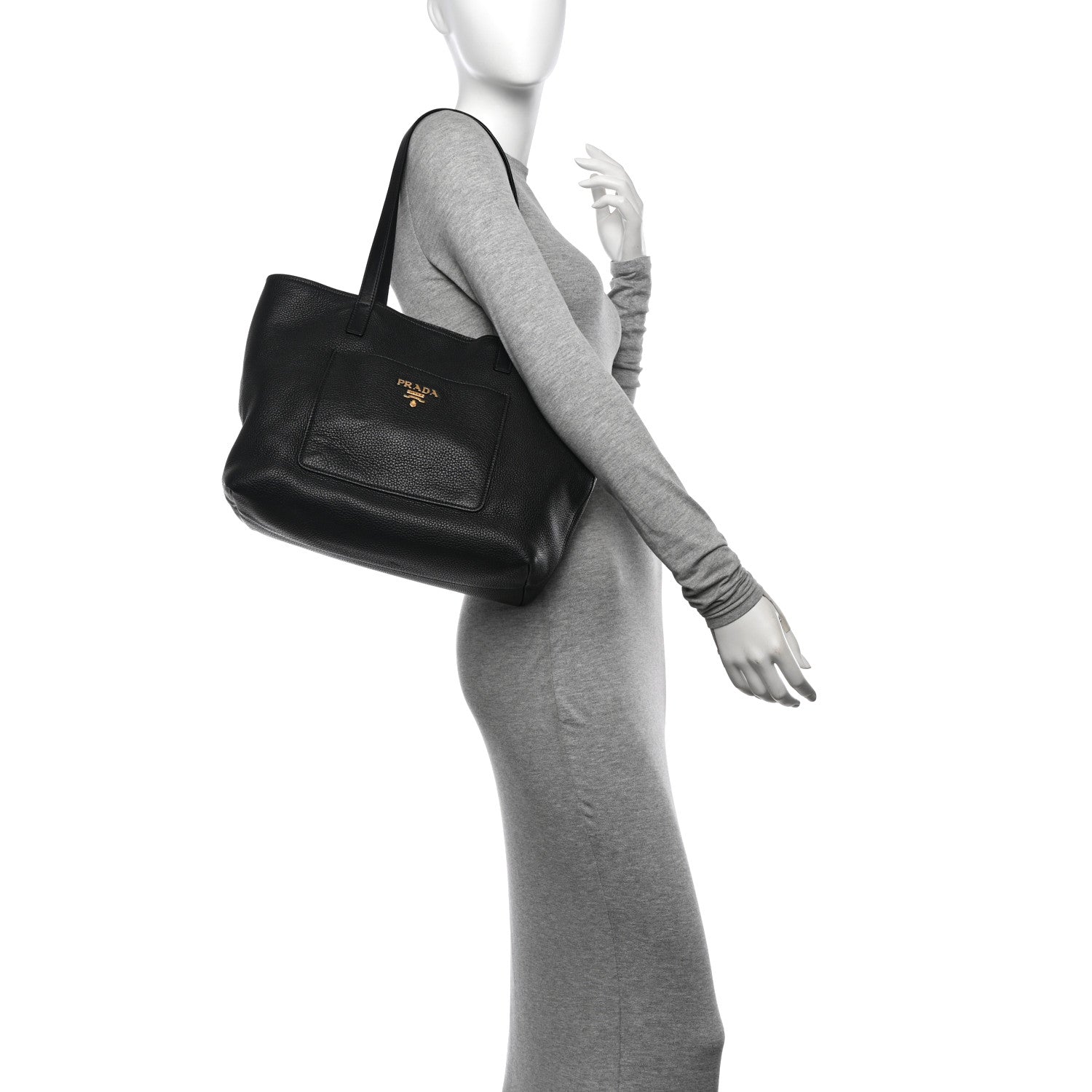 Prada Vitello Daino Pocket Shopping Tote Black 2 of 12