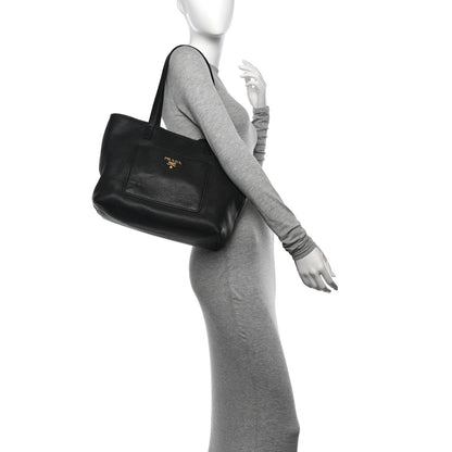 Prada Vitello Daino Pocket Shopping Tote Black 2 of 12