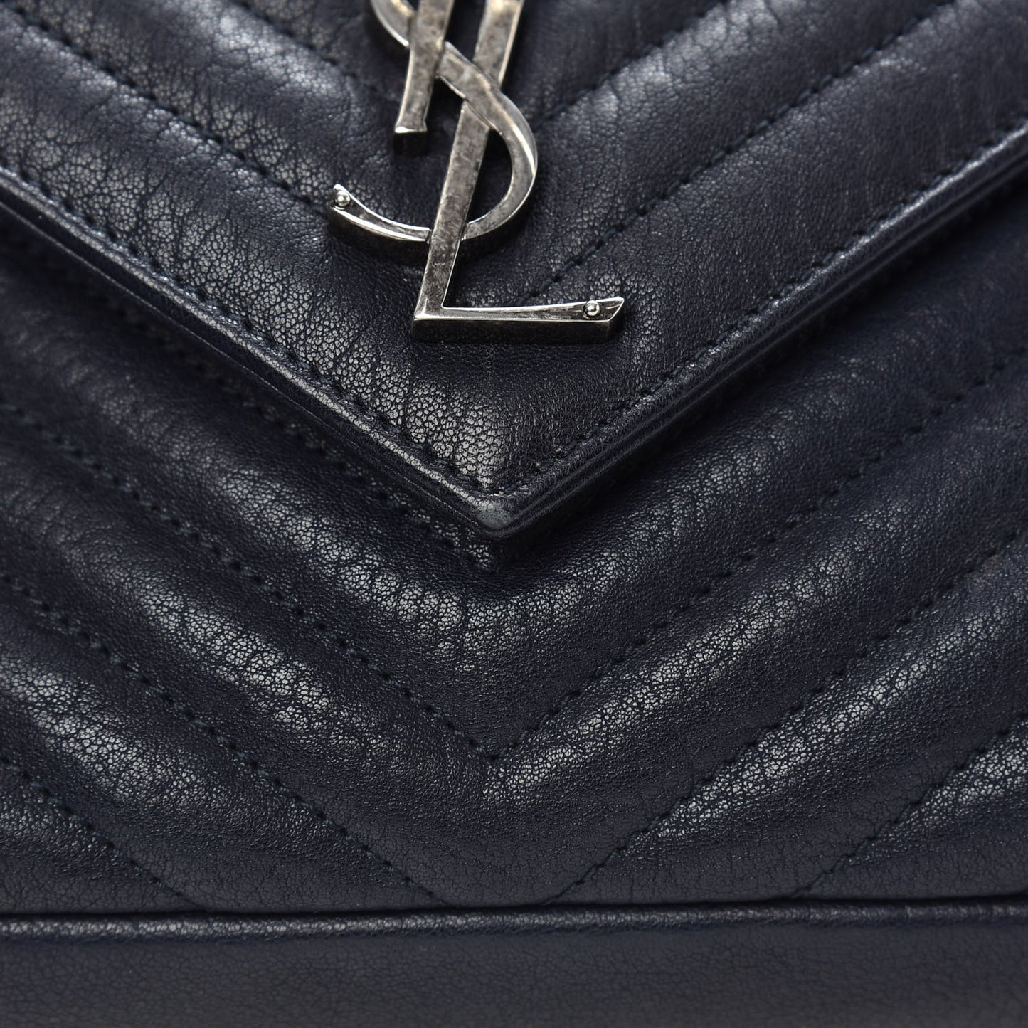 Sheepskin Matelasse Chevron Monogram Medium College Bag Deep Marine
