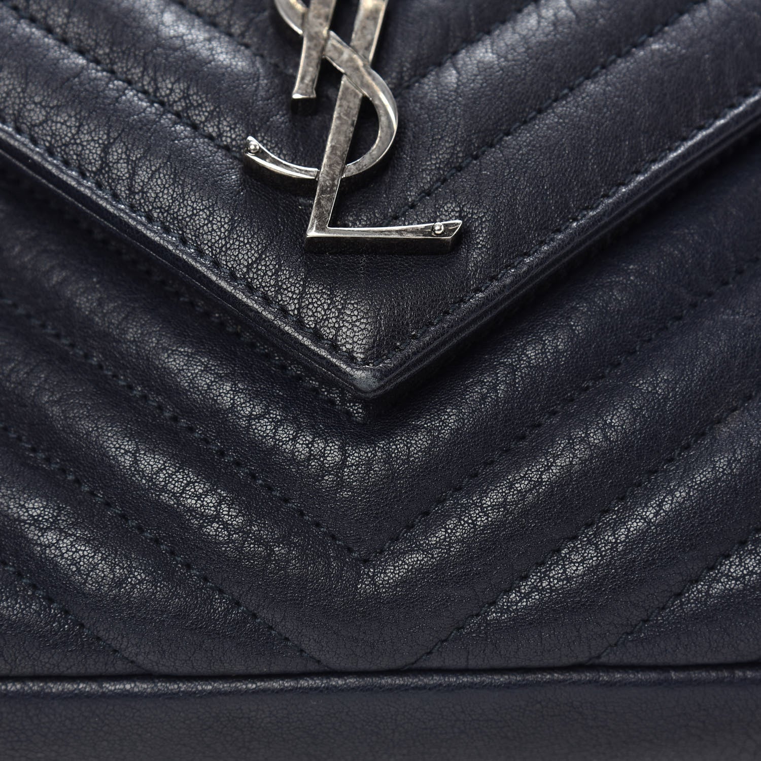 Saint Laurent Sheepskin Matelasse Chevron Monogram Medium College Bag Deep Marine 12 of 13