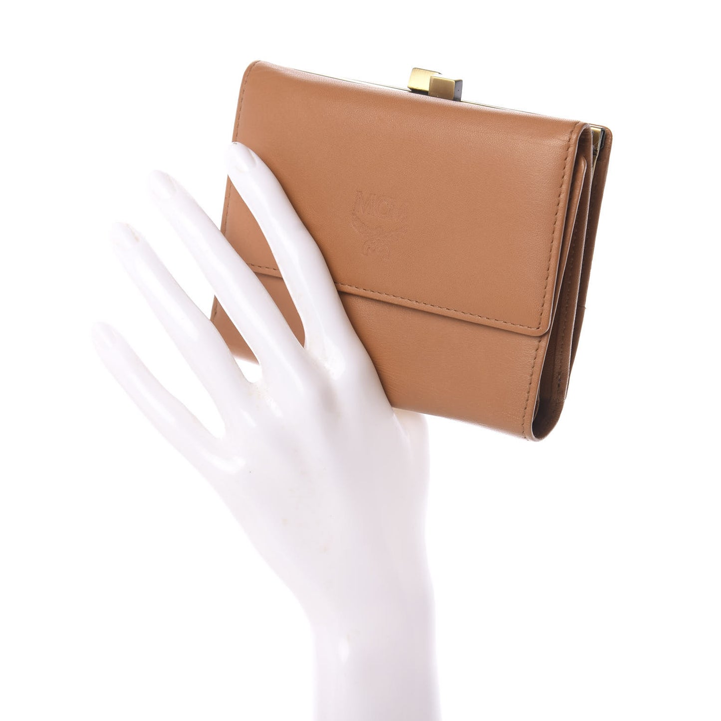 Calfskin Studded Compact Wallet Cognac