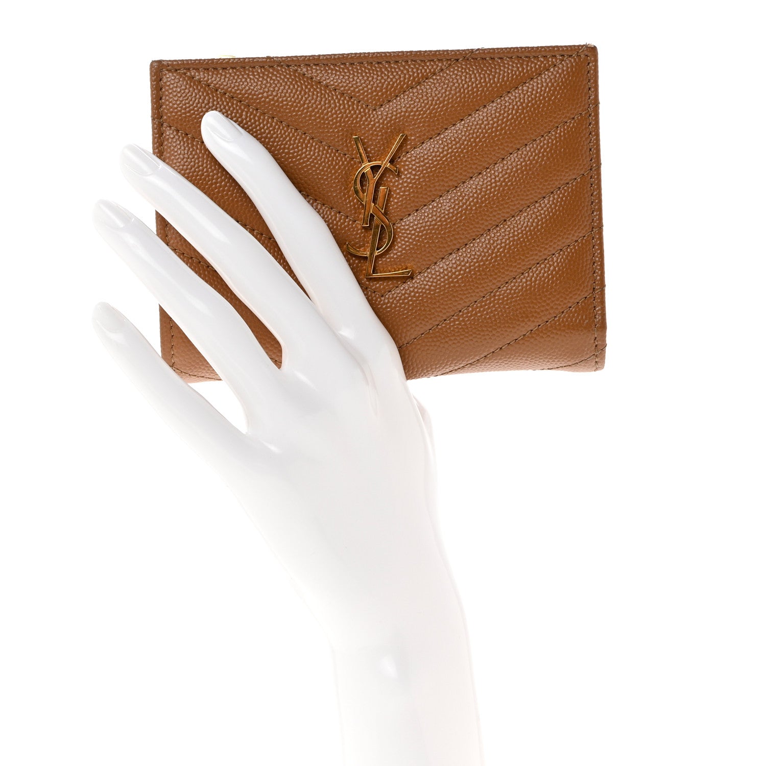 Saint Laurent Grain De Poudre Matelasse Chevron Cassandre Fragments Zipperred Bi-Fold Wallet Natural Dark 2 of 9