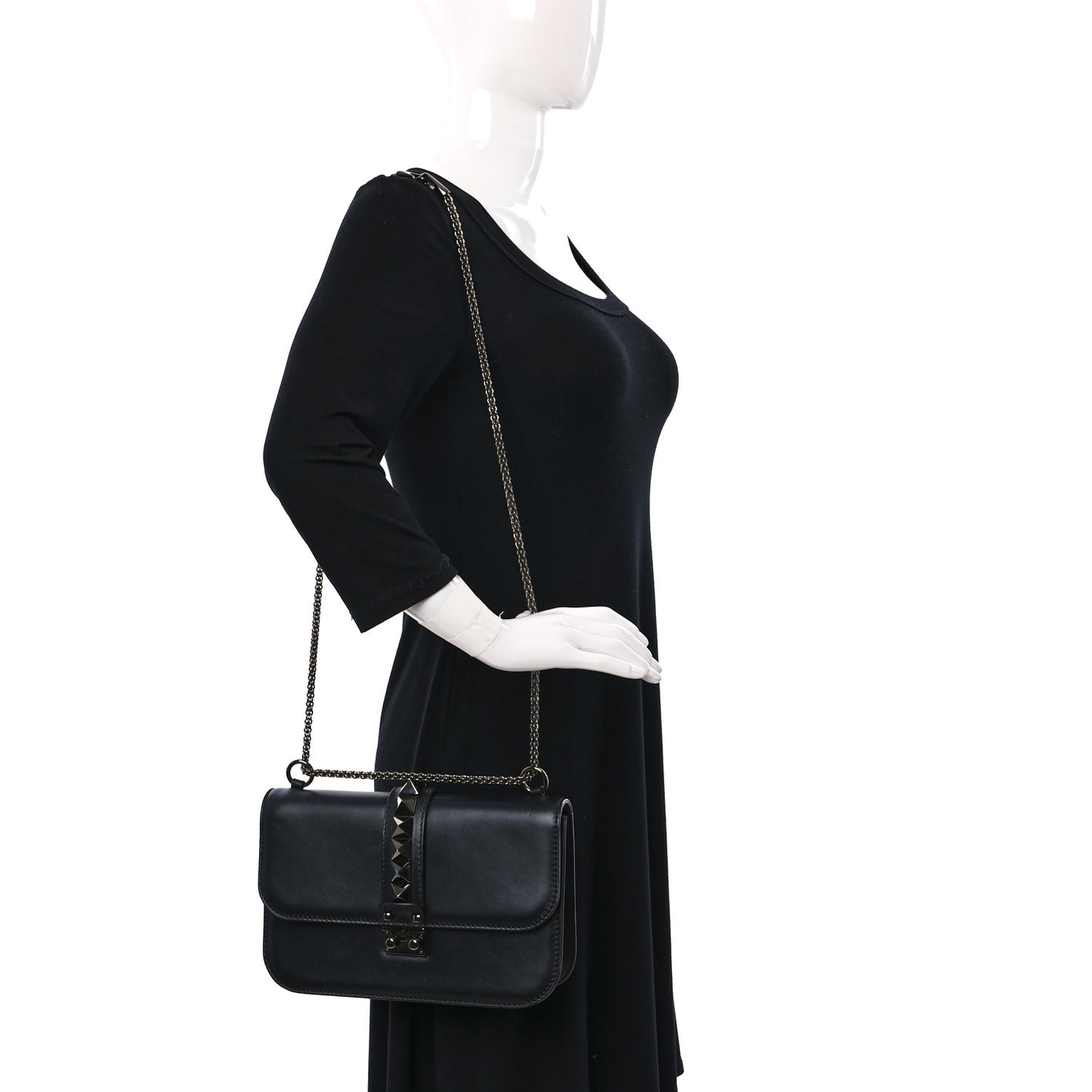 Vitello Medium Glam Lock Rockstud Flap Black