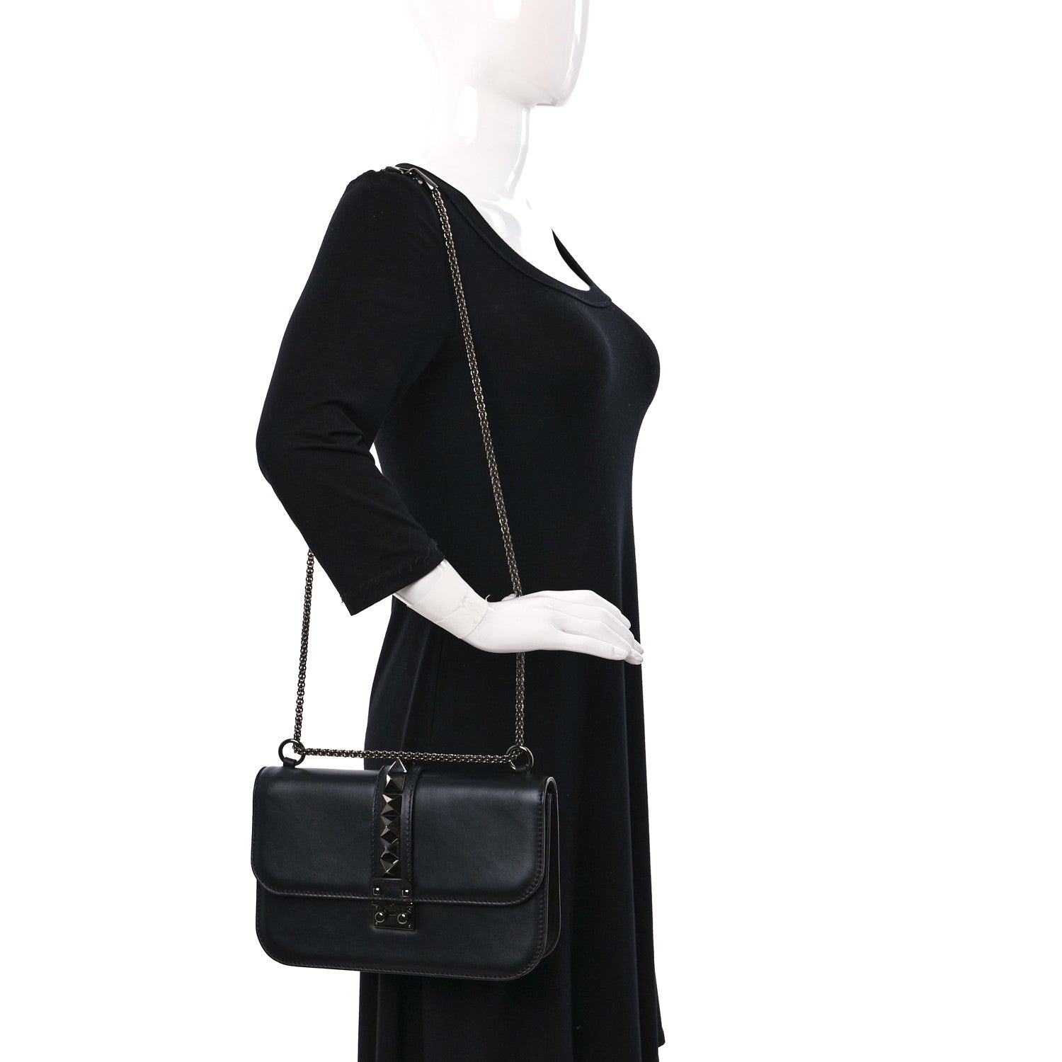 Valentino Garavani Vitello Medium Glam Lock Rockstud Flap Black 2 of 8